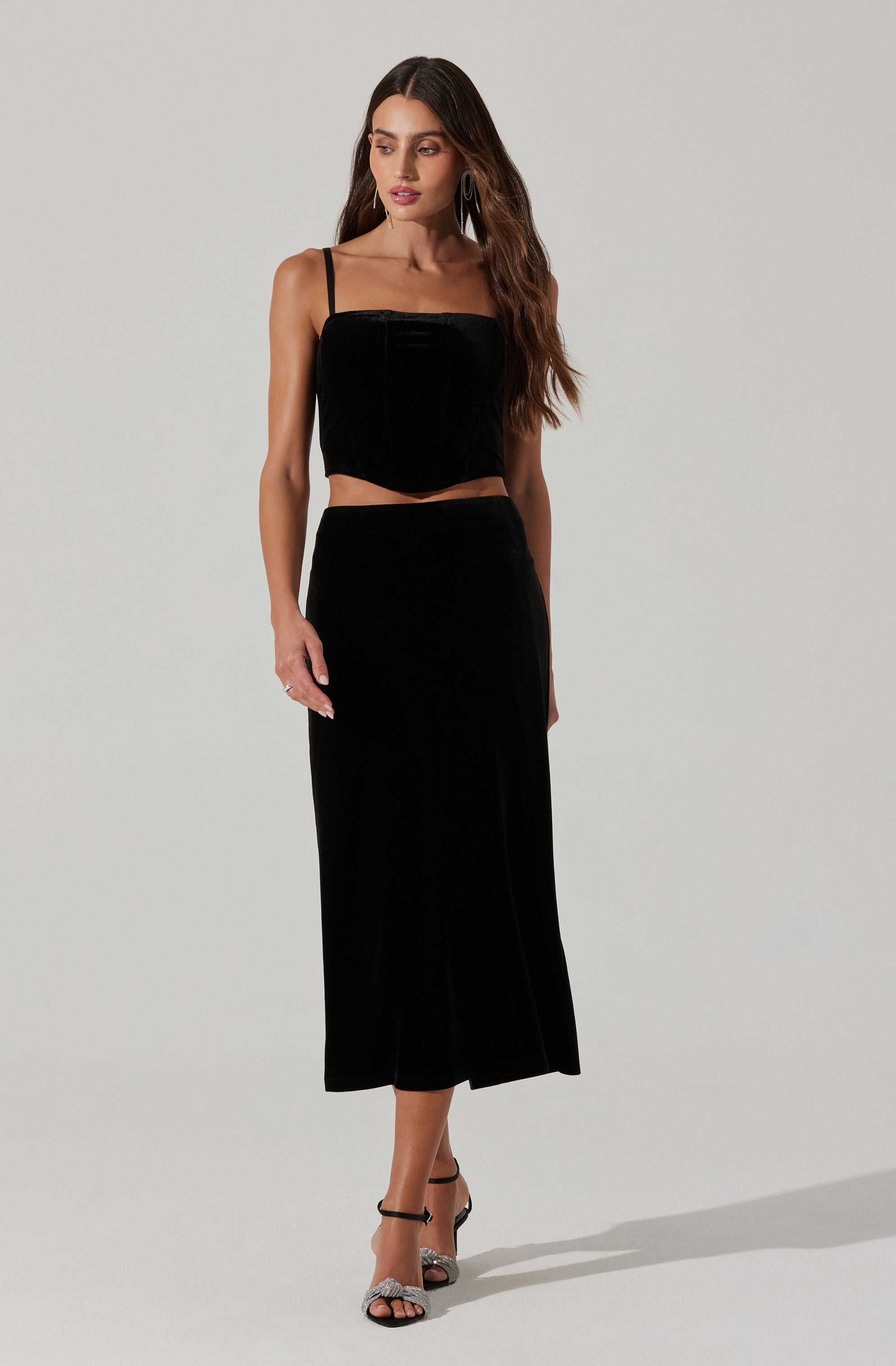 Velvet Midi A-Line Skirt-Aljck
