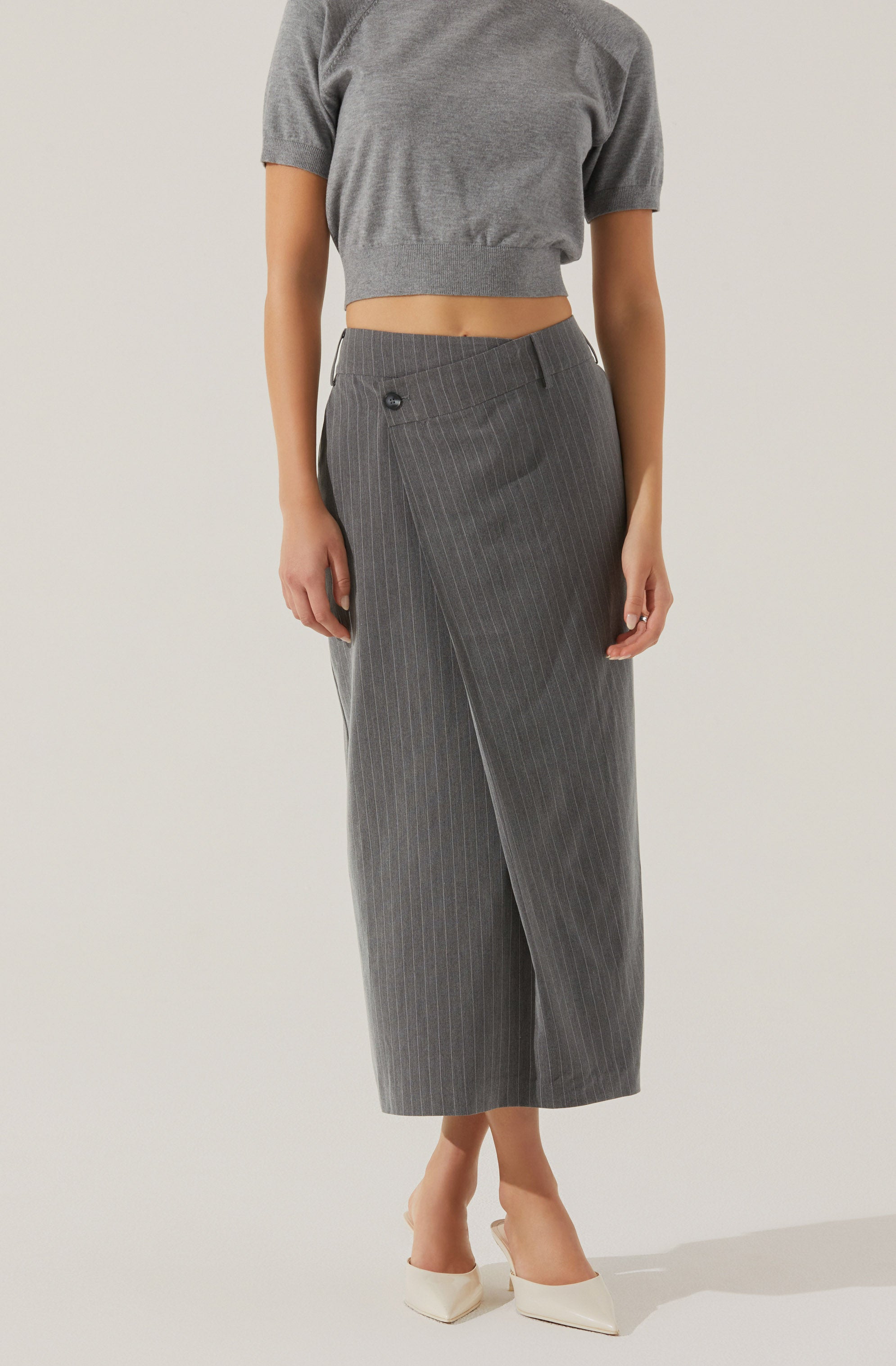 Pinstripe Asymmetrical Waist Skirt-Aljck