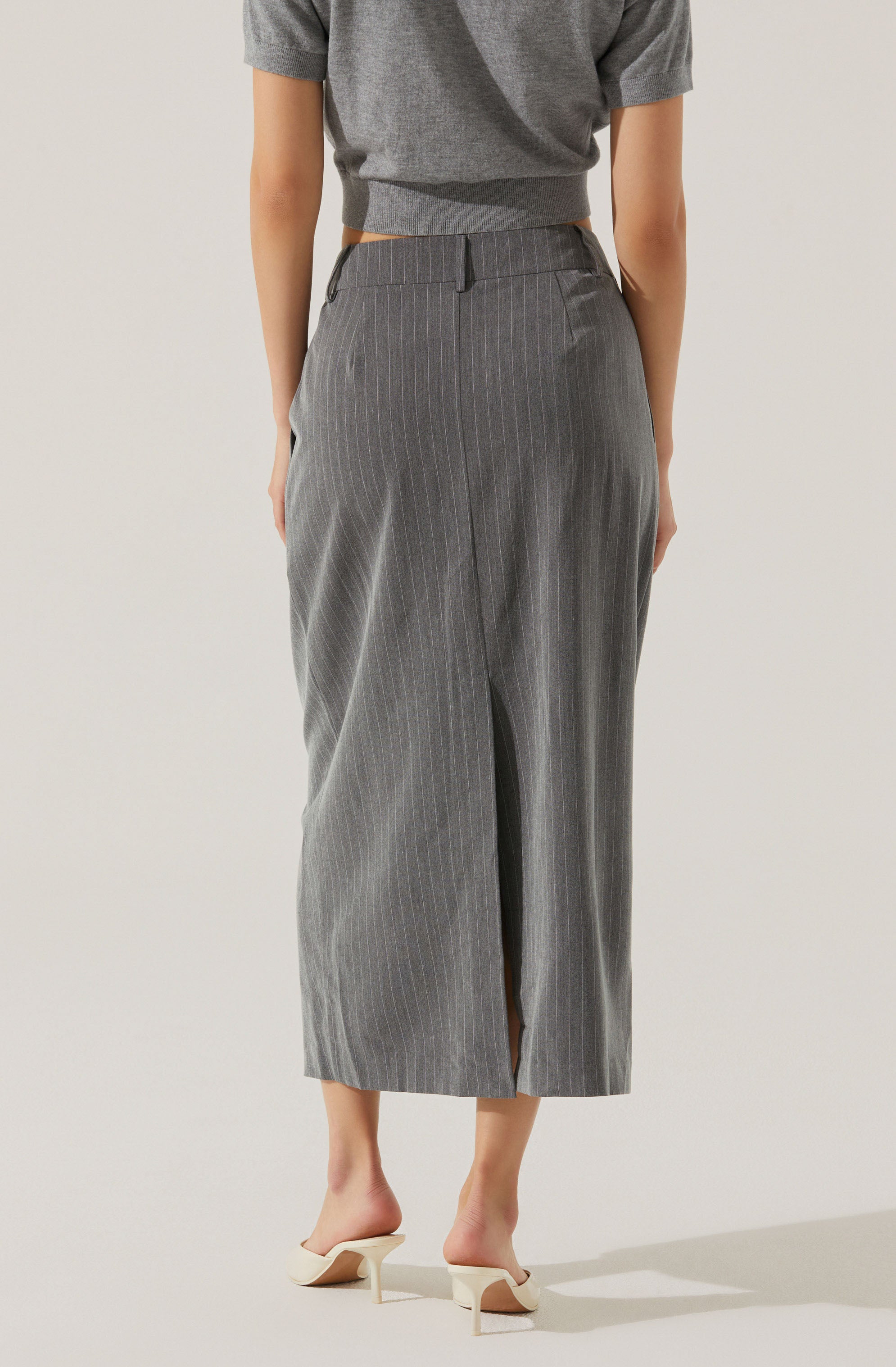 Pinstripe Asymmetrical Waist Skirt-Aljck
