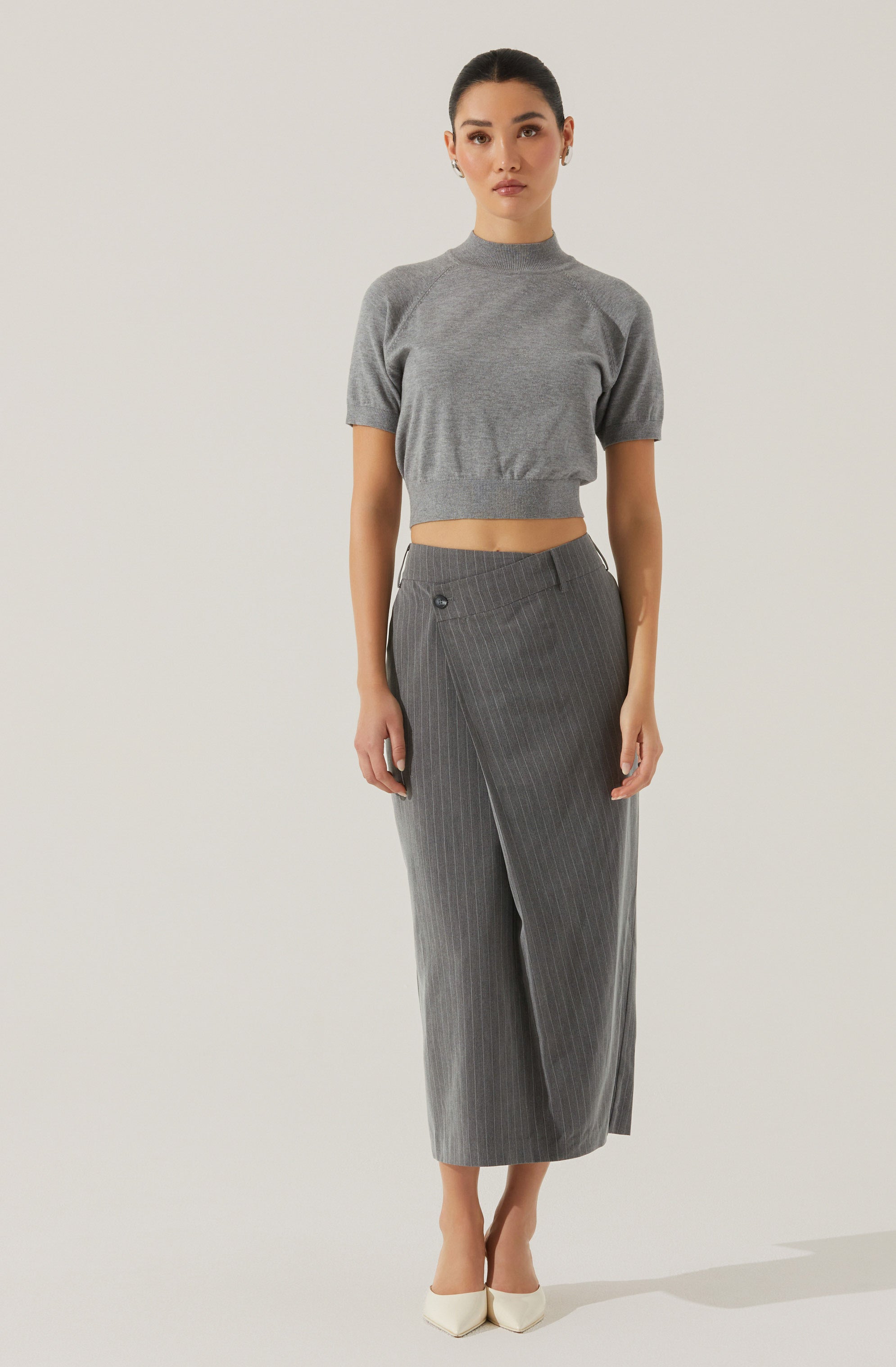 Pinstripe Asymmetrical Waist Skirt-Aljck