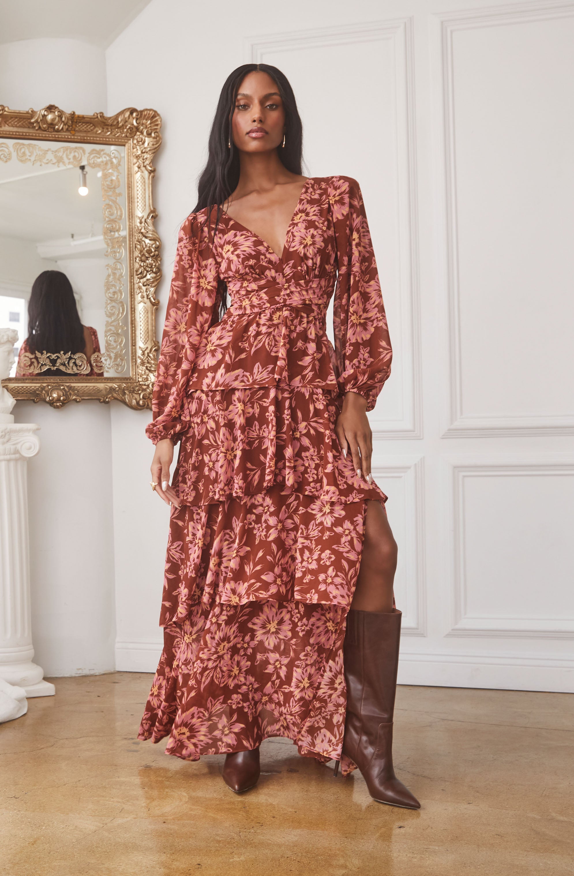 Anora Floral Tiered Maxi Dress-Aljck