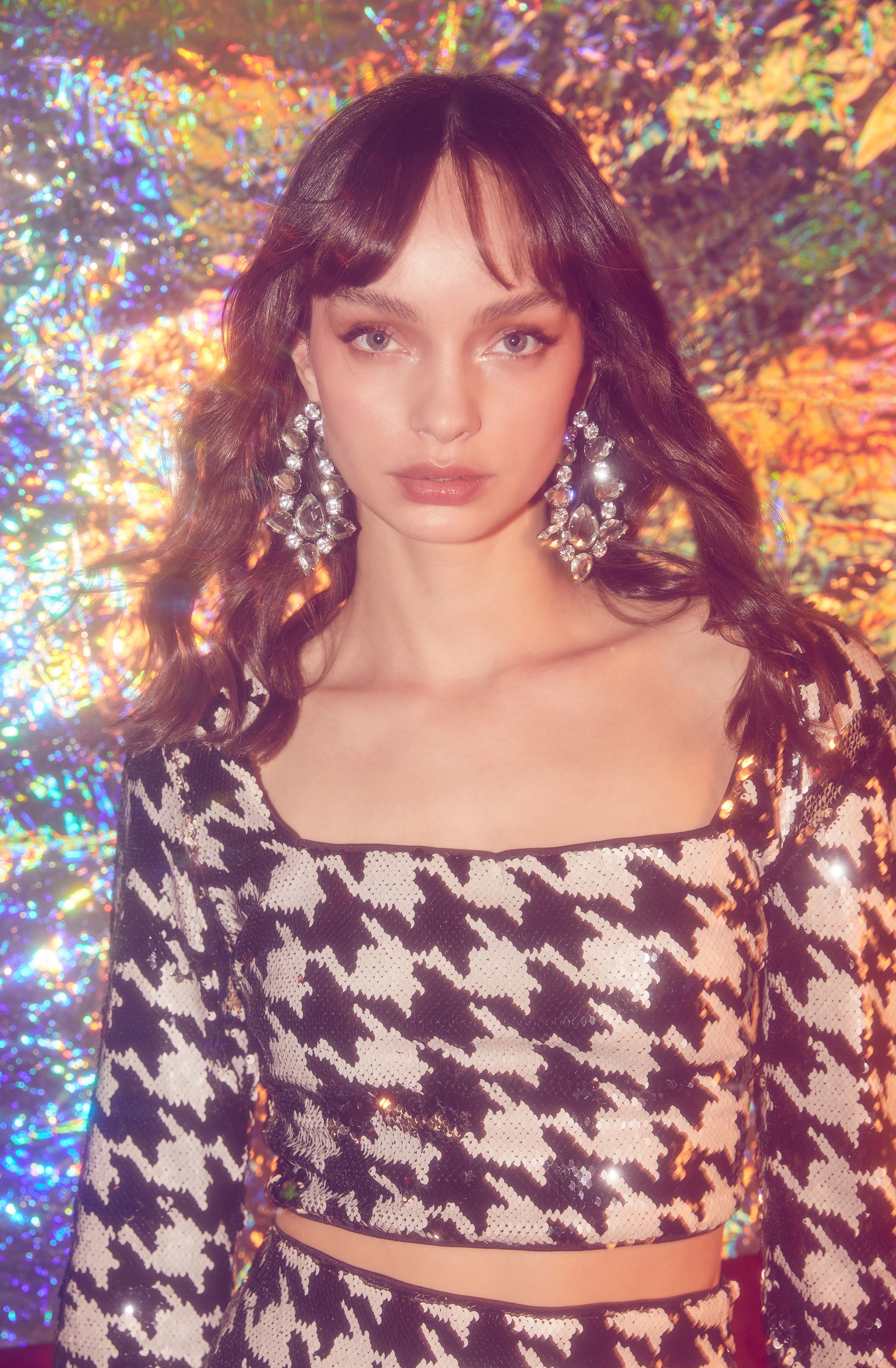 Darby Sequin Houndstooth Crop Top-Aljck