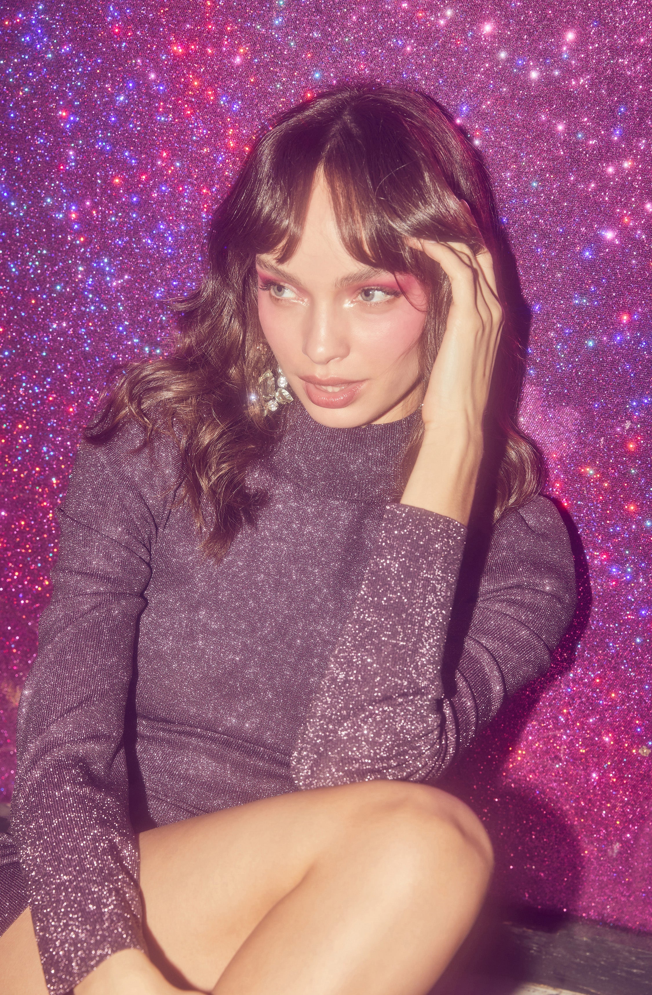 Tillie Metallic Mock Neck Mini Dress-Aljck