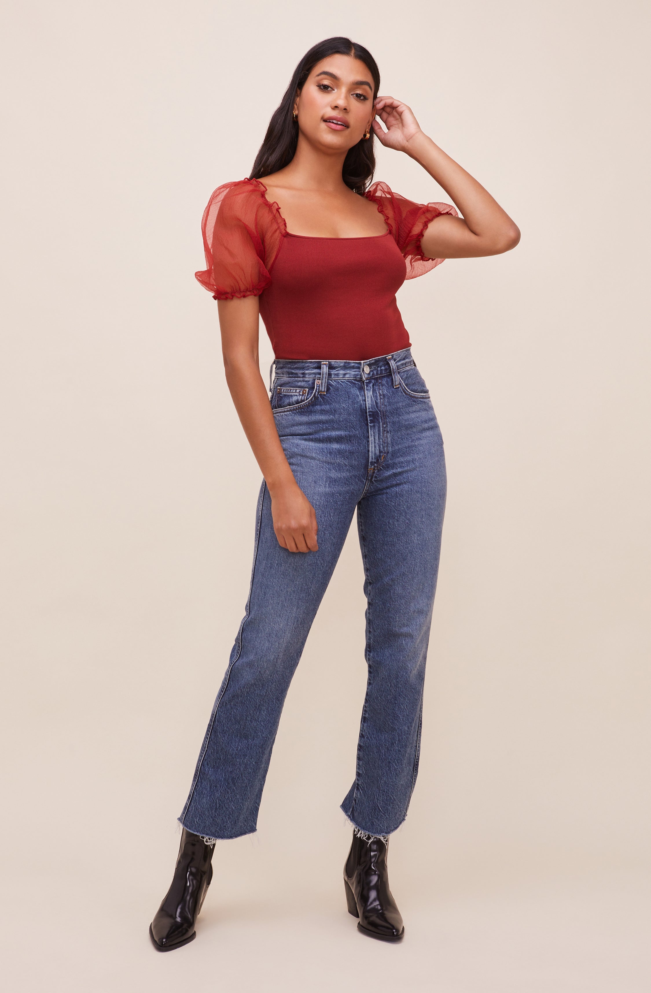 Darling Sheer Puff Sleeve Bodysuit-Aljck