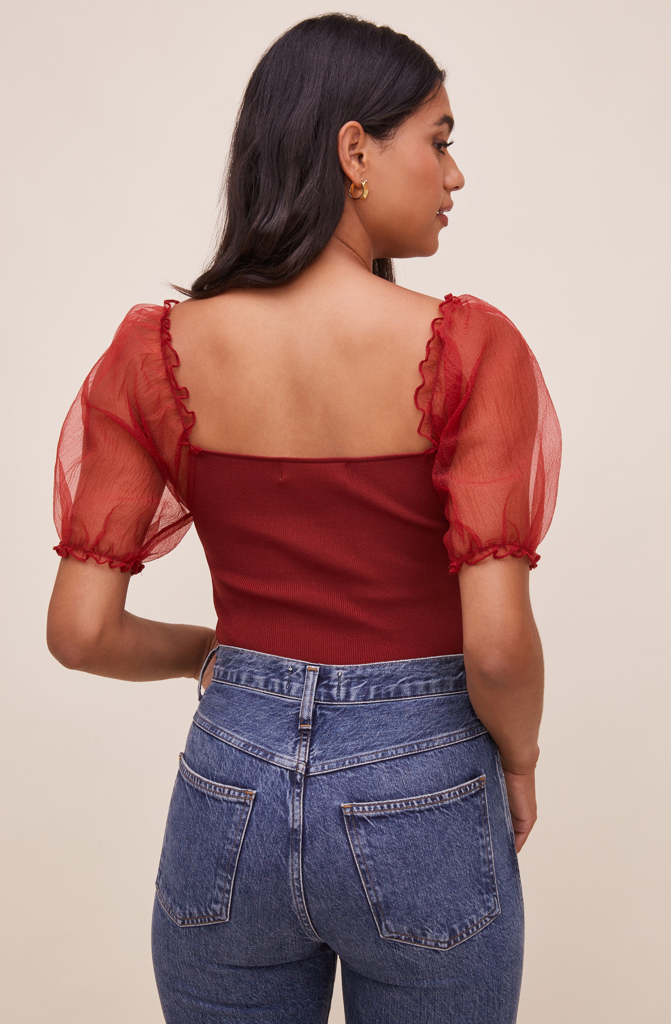 Darling Sheer Puff Sleeve Bodysuit-Aljck