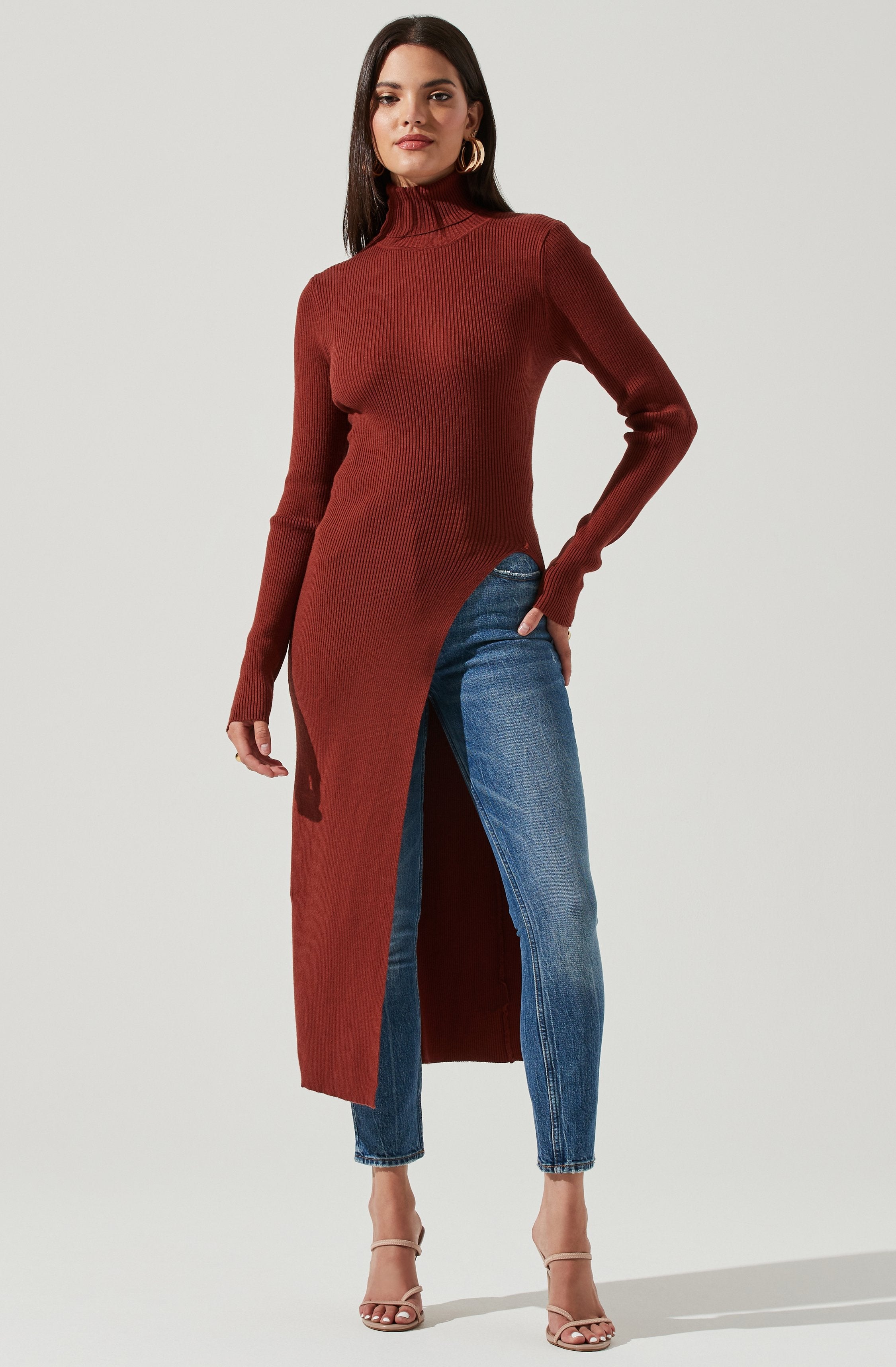 Hi Slit Turtleneck Sweater-Aljck
