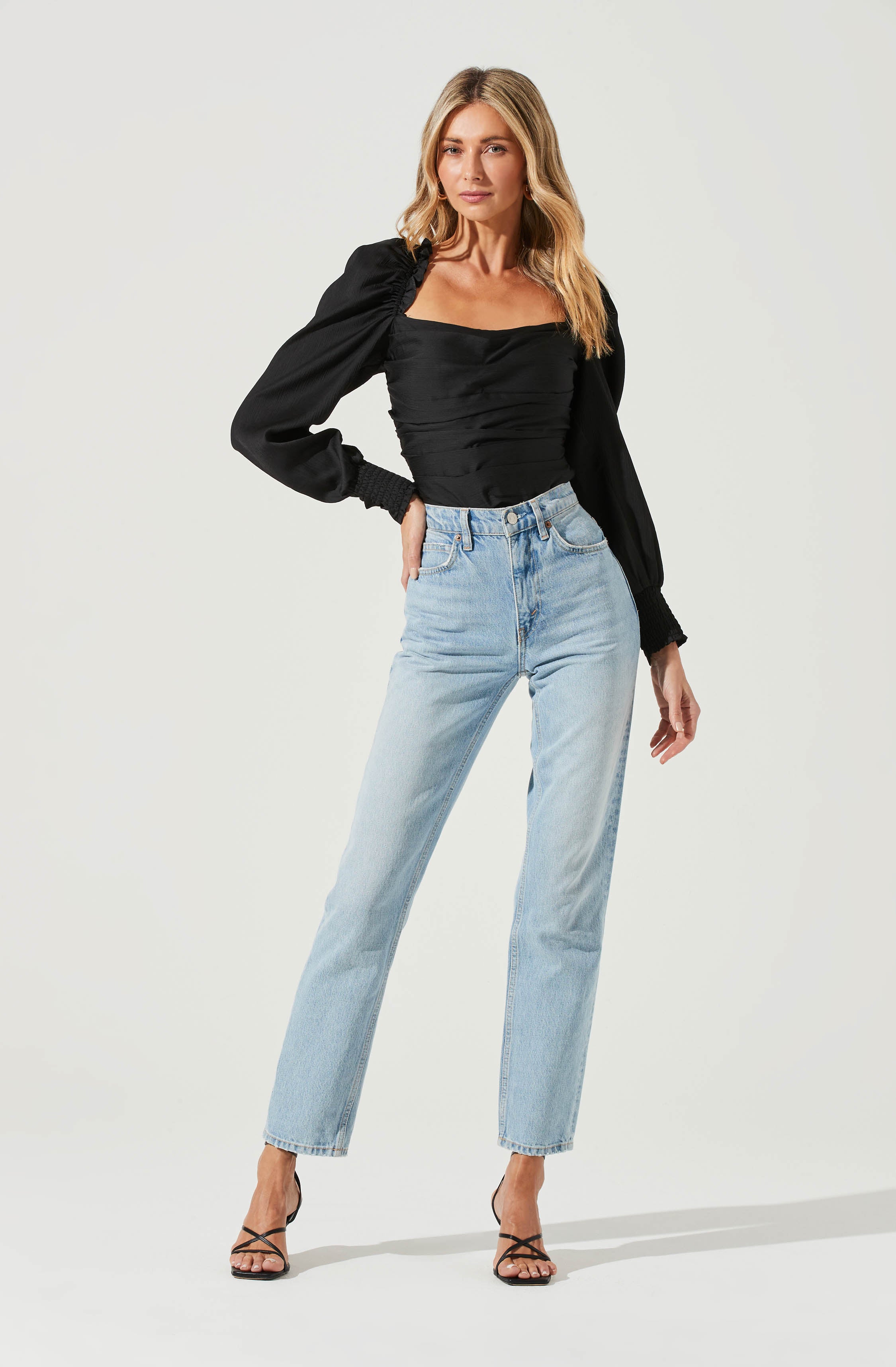 Puff Sleeve Square Neck Top-Aljck