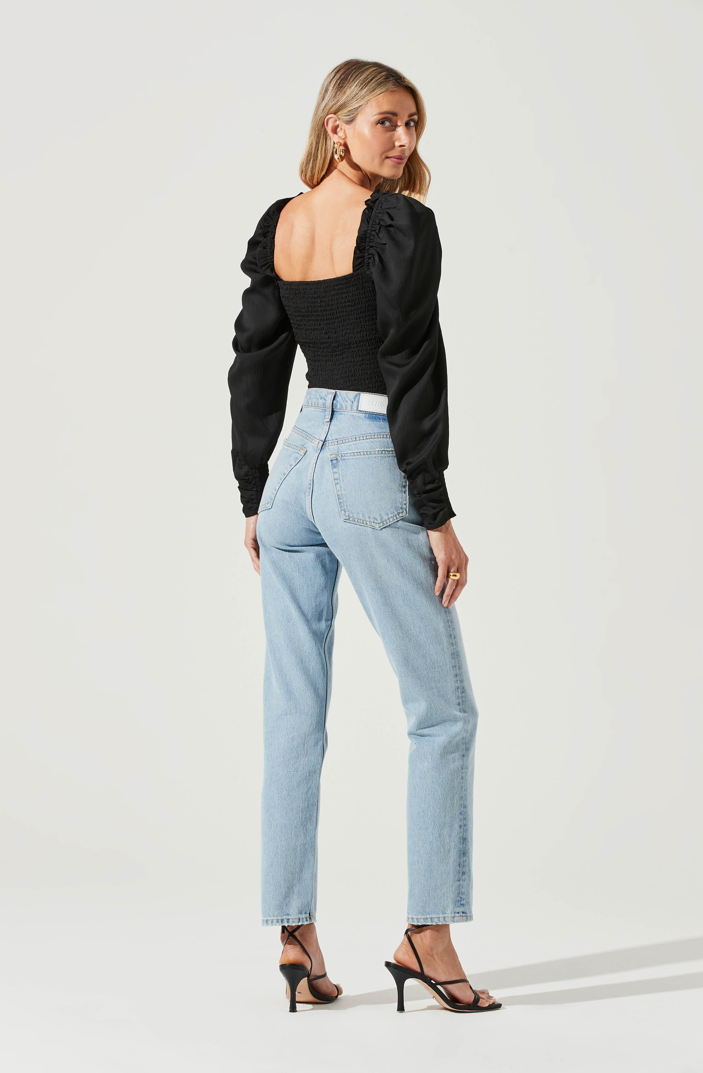 Puff Sleeve Square Neck Top-Aljck