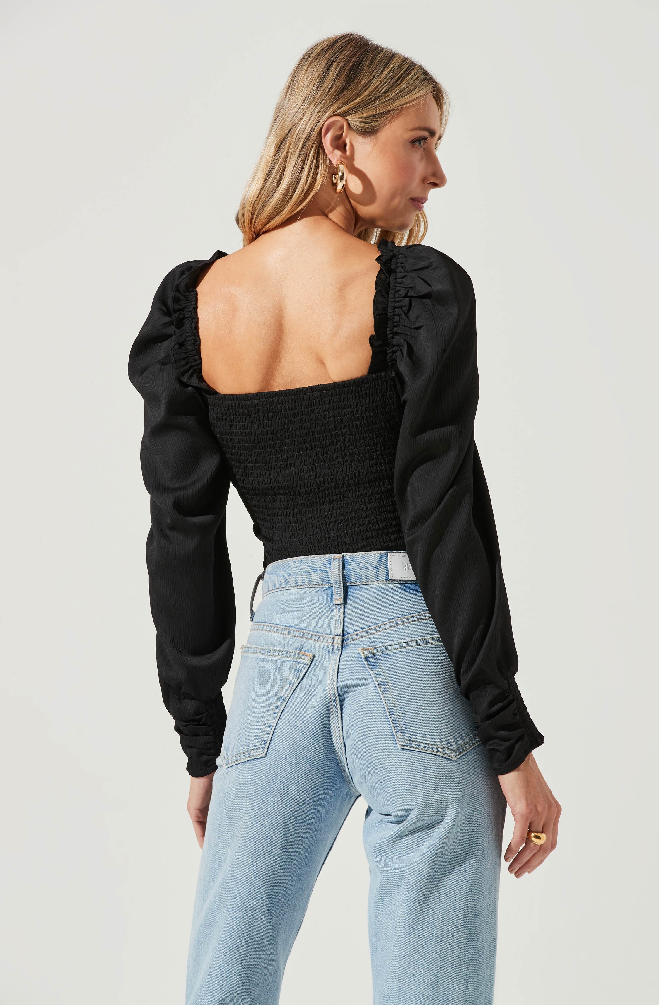 Puff Sleeve Square Neck Top-Aljck