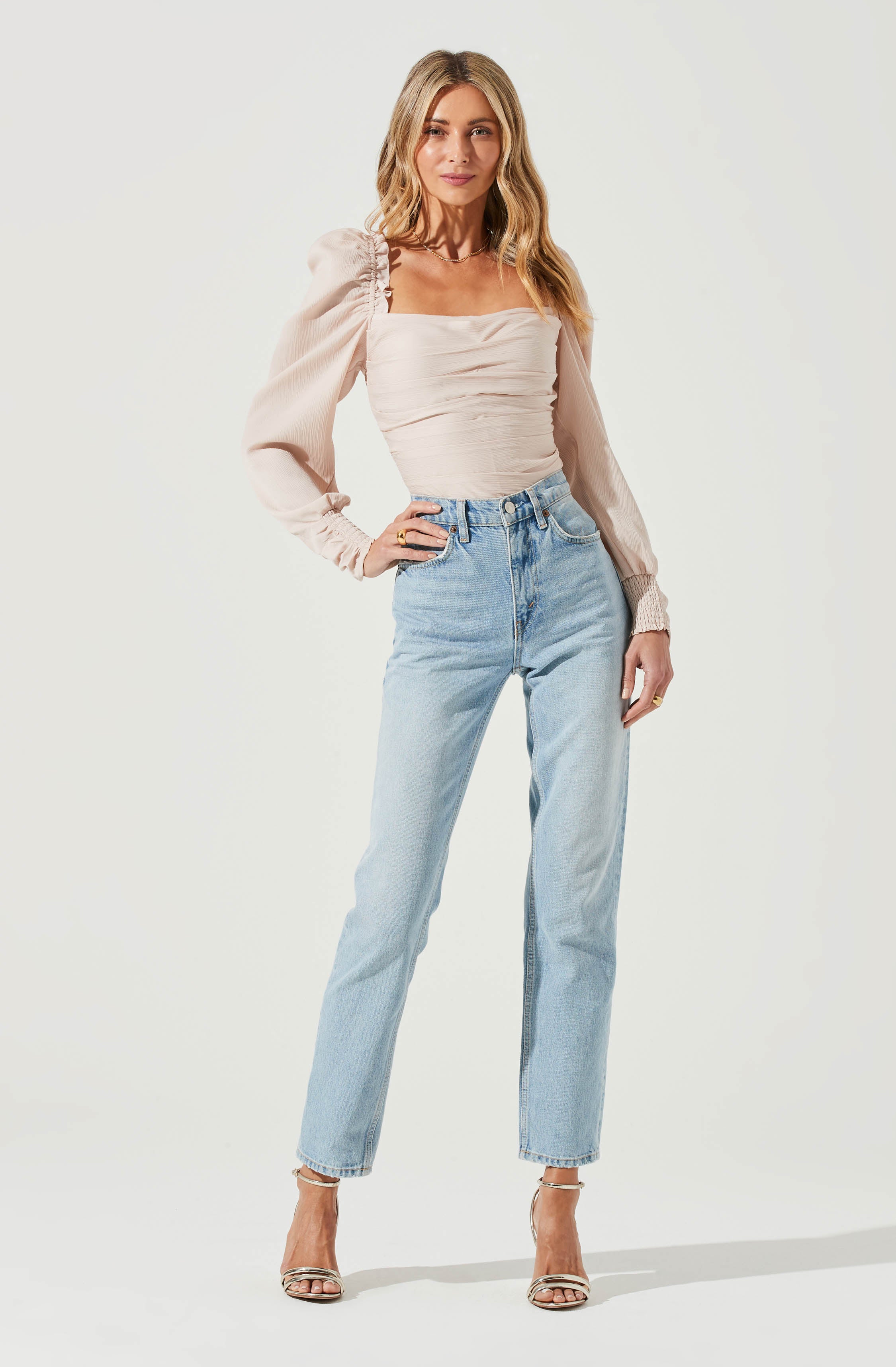 Puff Sleeve Square Neck Top-Aljck