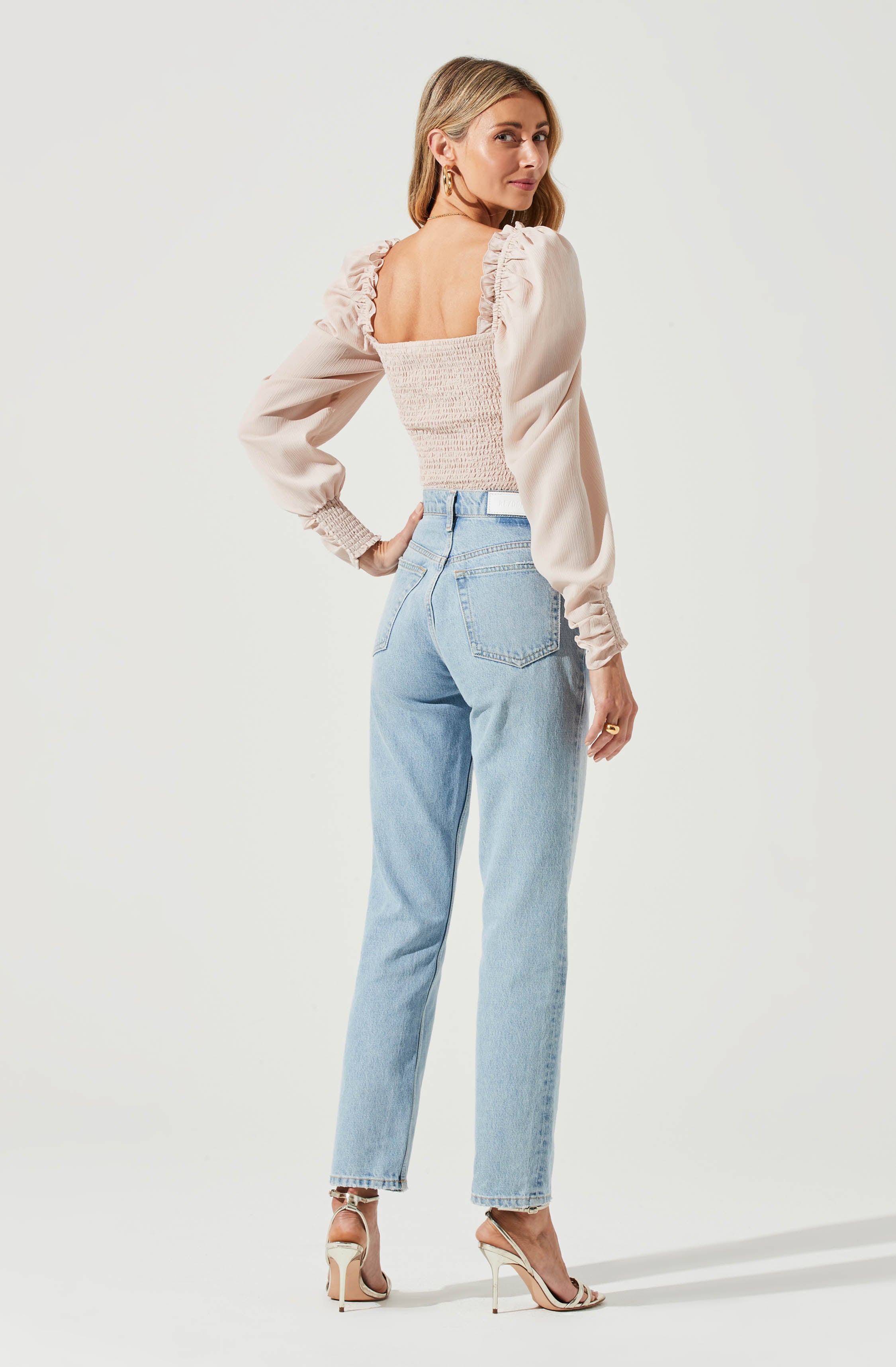 Puff Sleeve Square Neck Top-Aljck