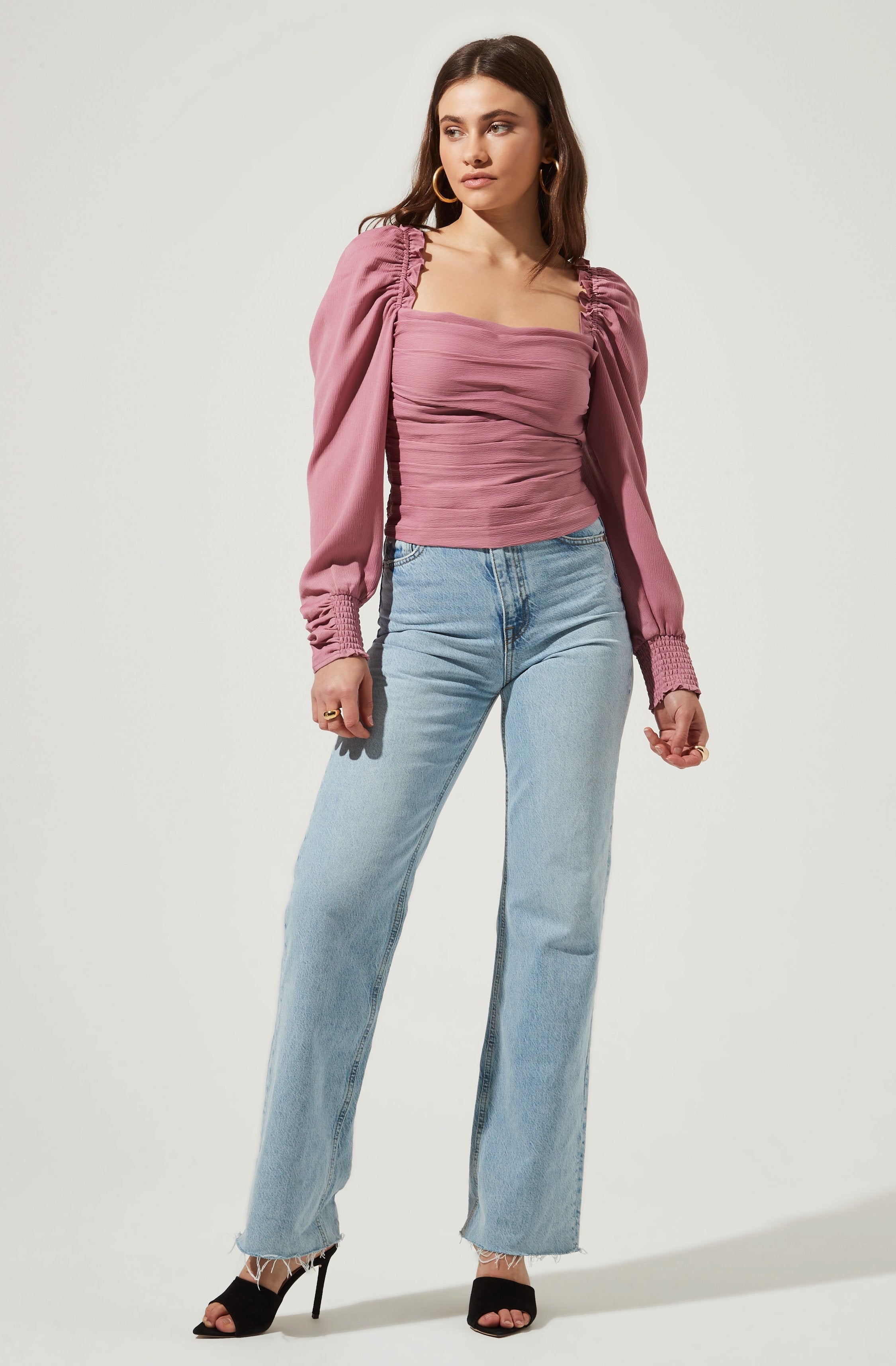 Puff Sleeve Square Neck Top-Aljck