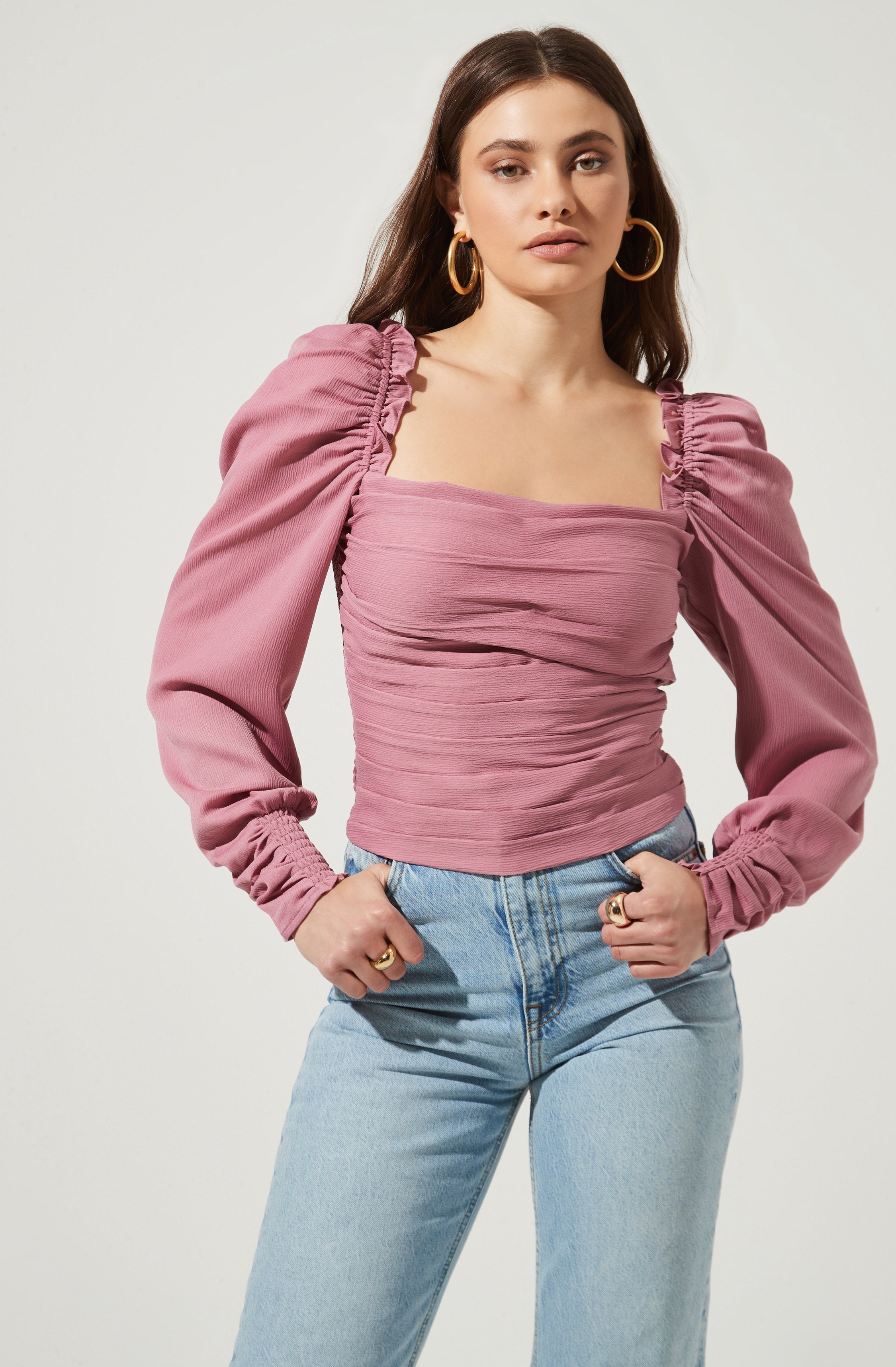 Puff Sleeve Square Neck Top-Aljck