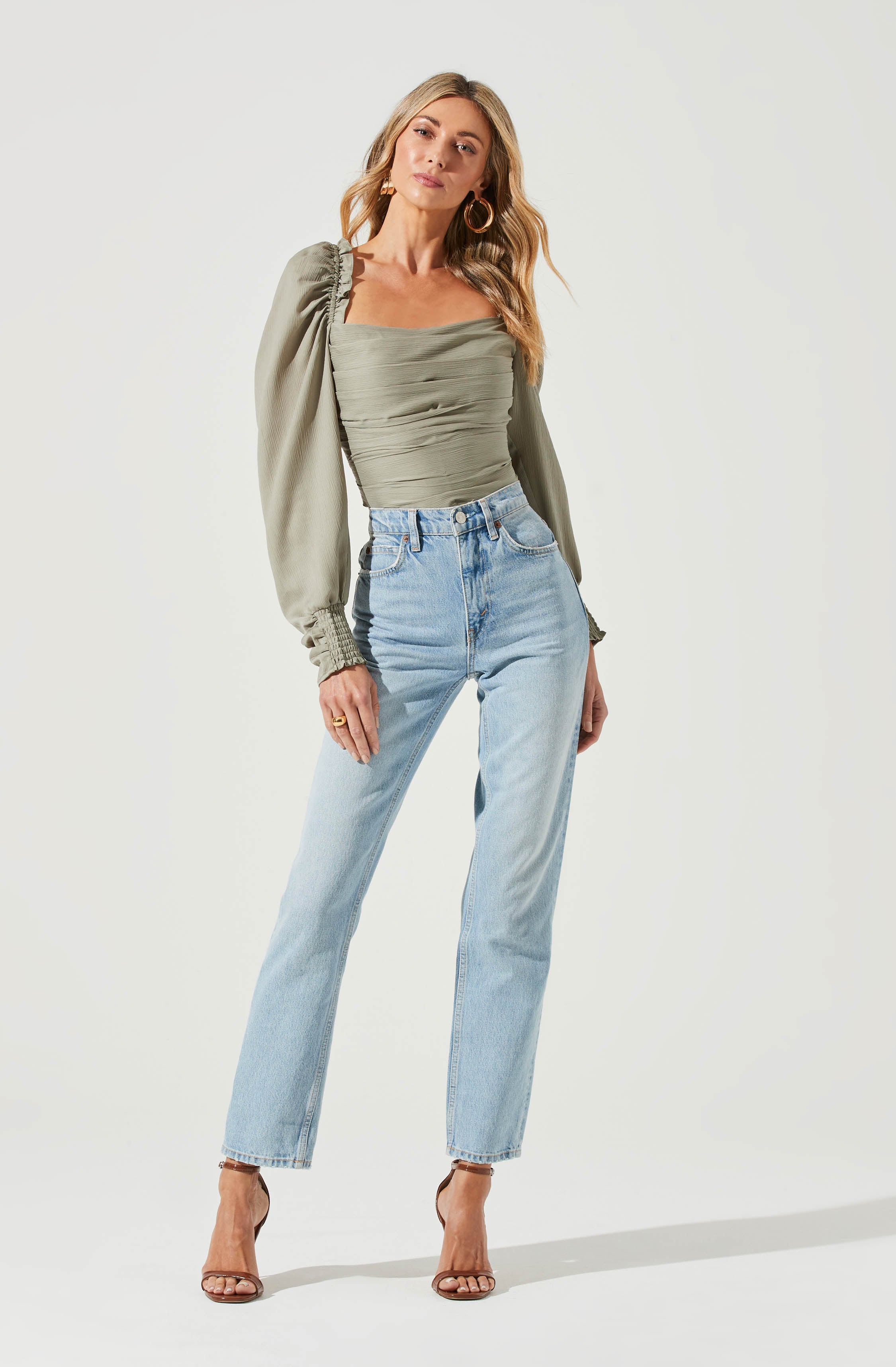 Puff Sleeve Square Neck Top-Aljck