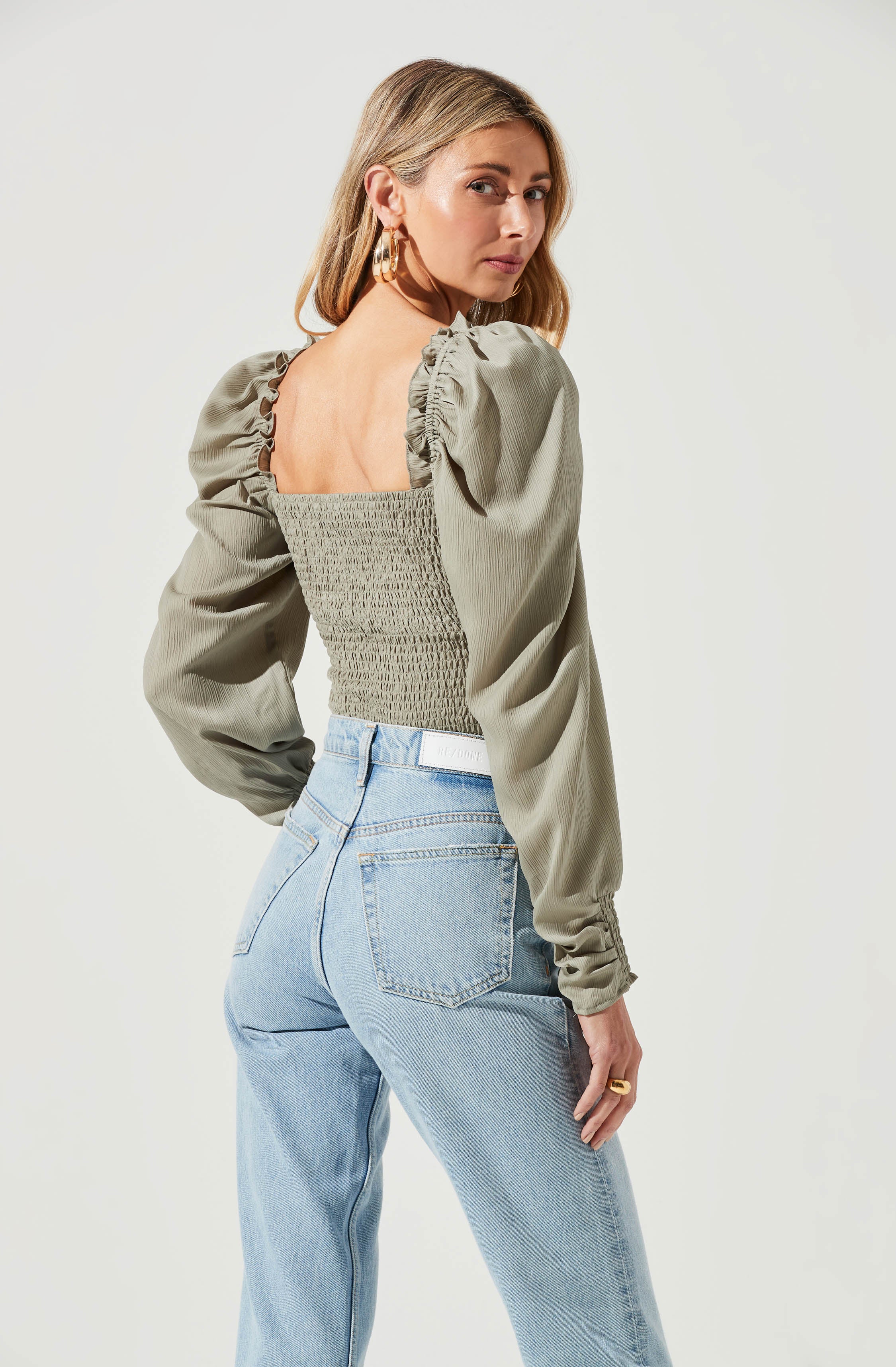 Puff Sleeve Square Neck Top-Aljck