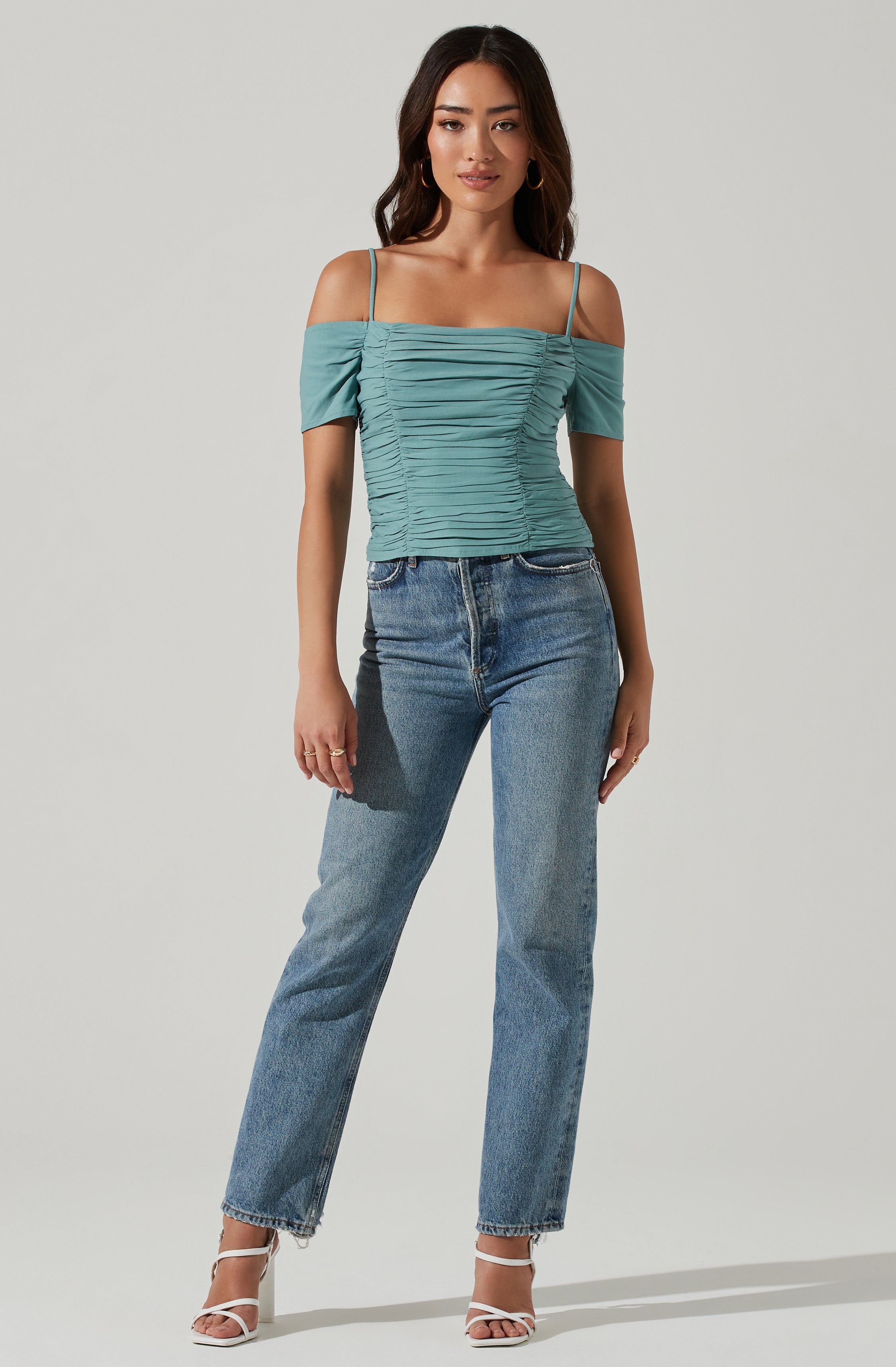 Ruched Off Shoulder Top-Aljck
