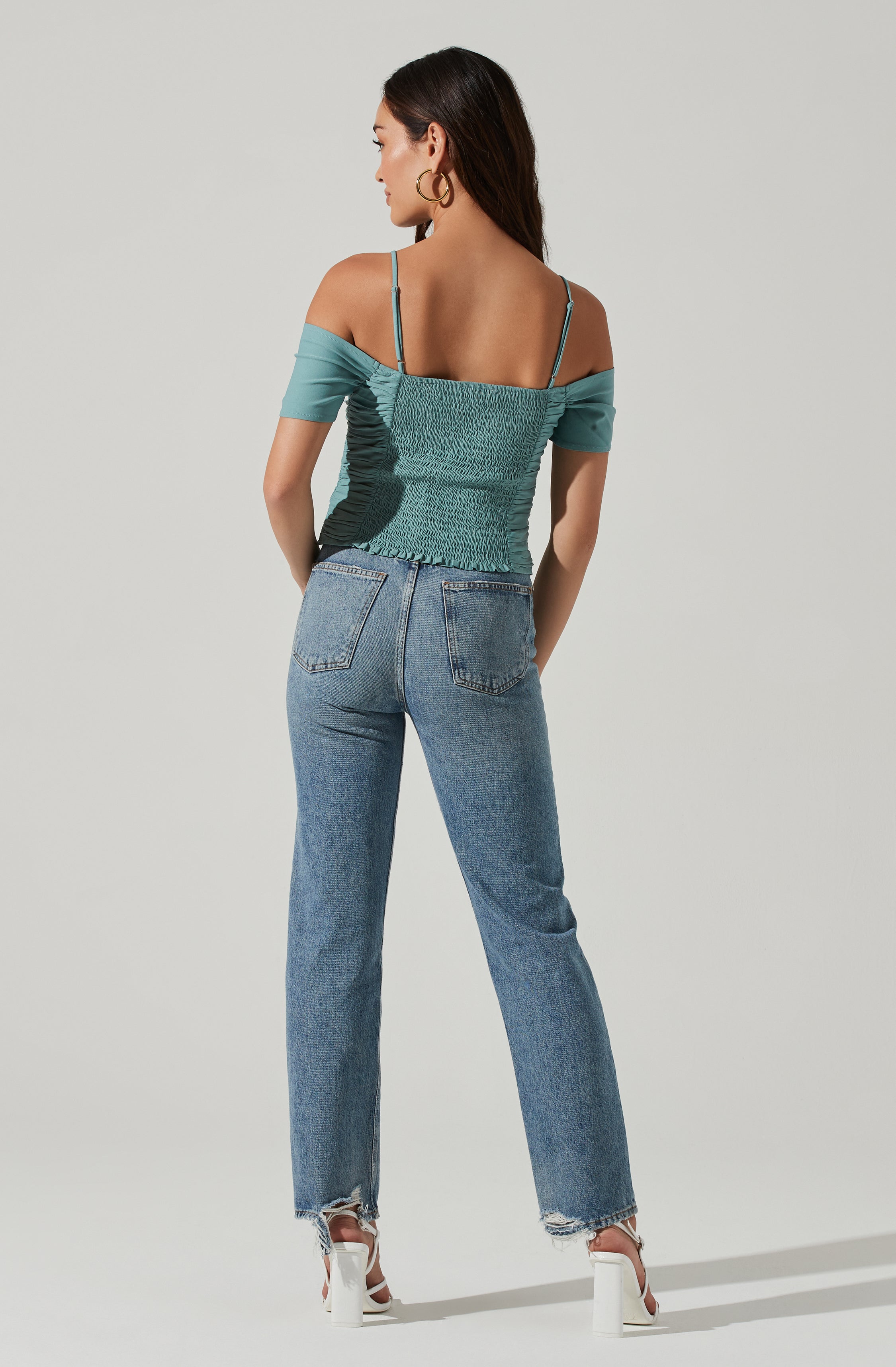 Ruched Off Shoulder Top-Aljck