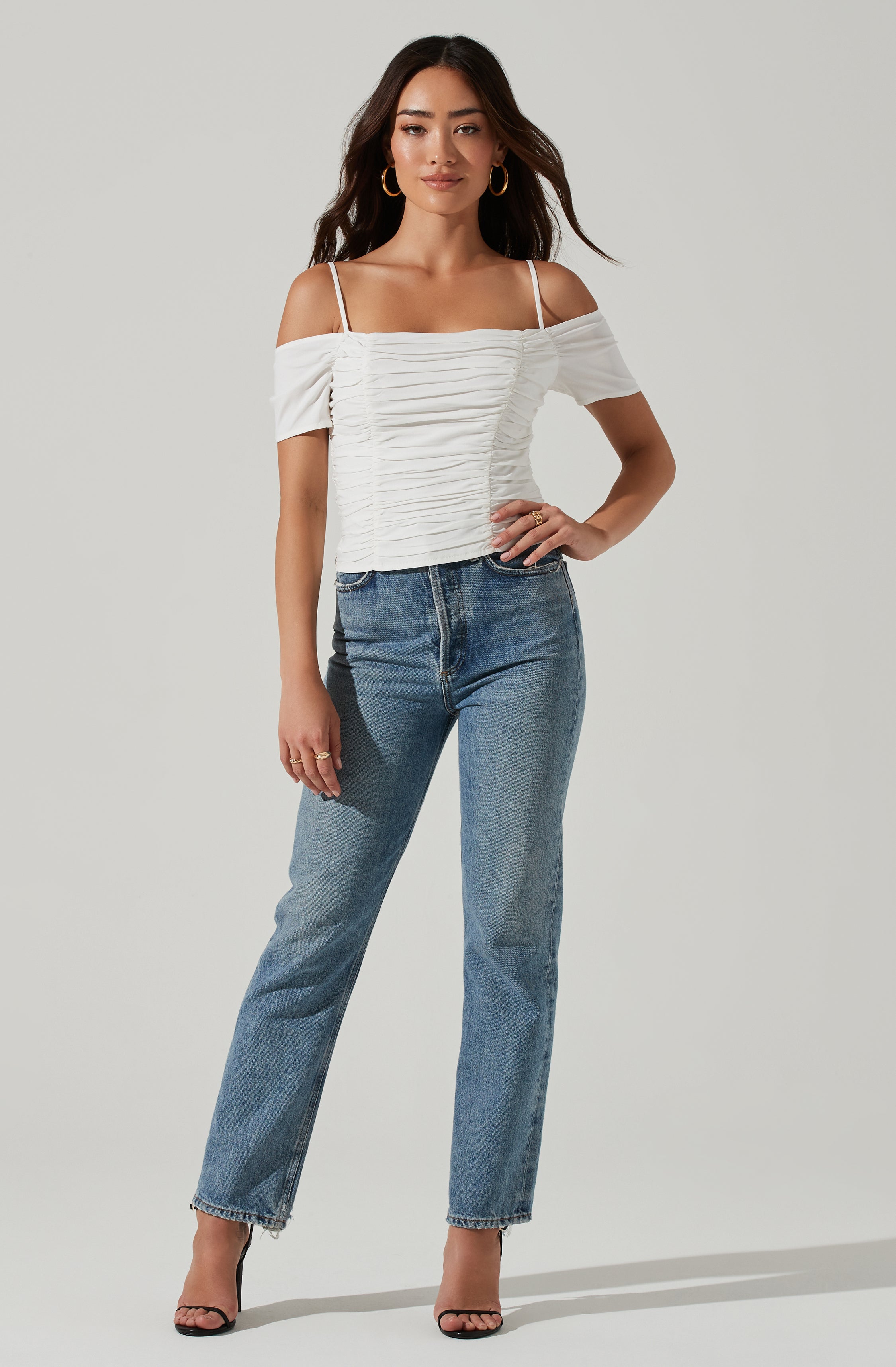 Ruched Off Shoulder Top-Aljck