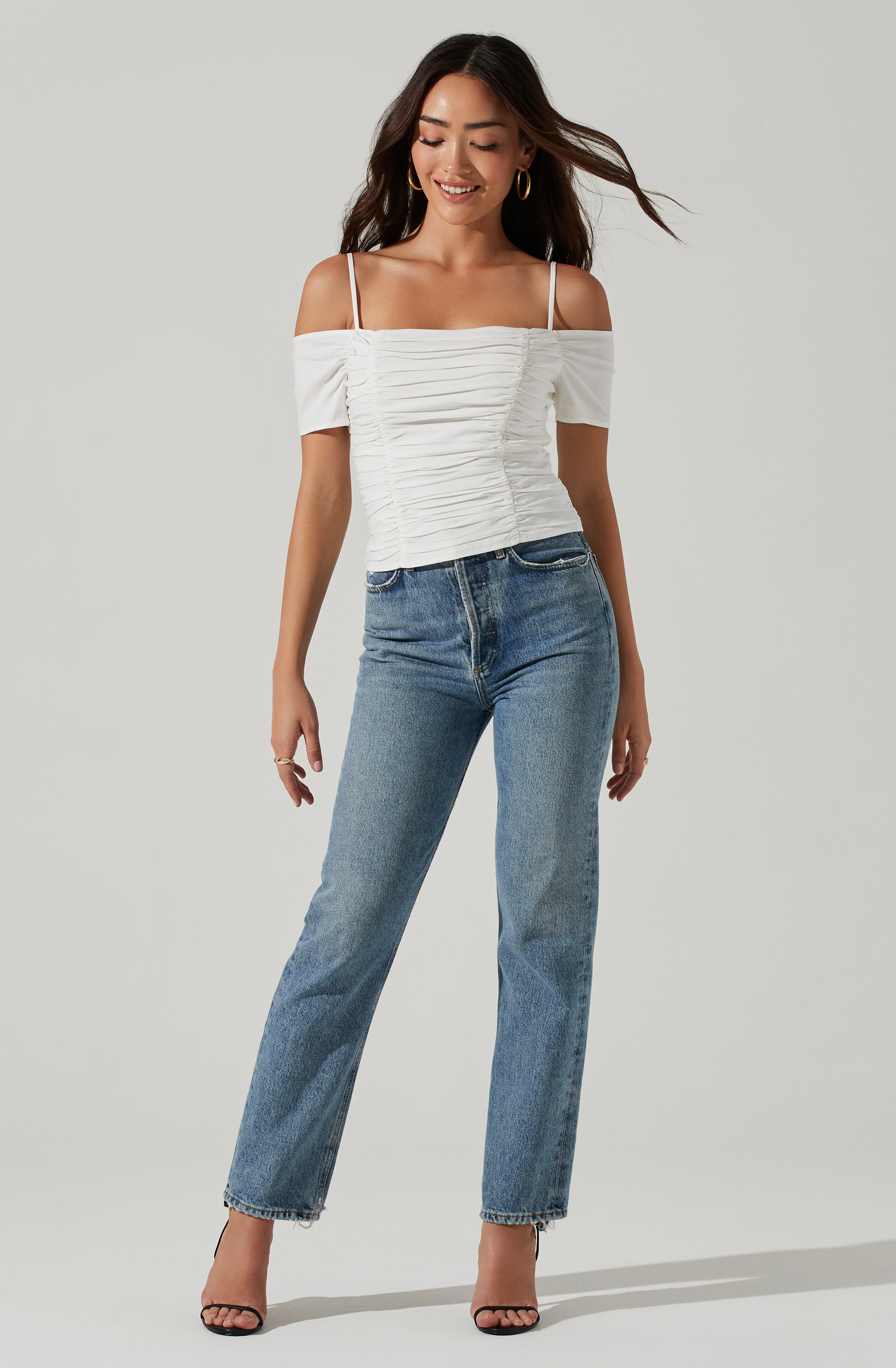 Ruched Off Shoulder Top-Aljck