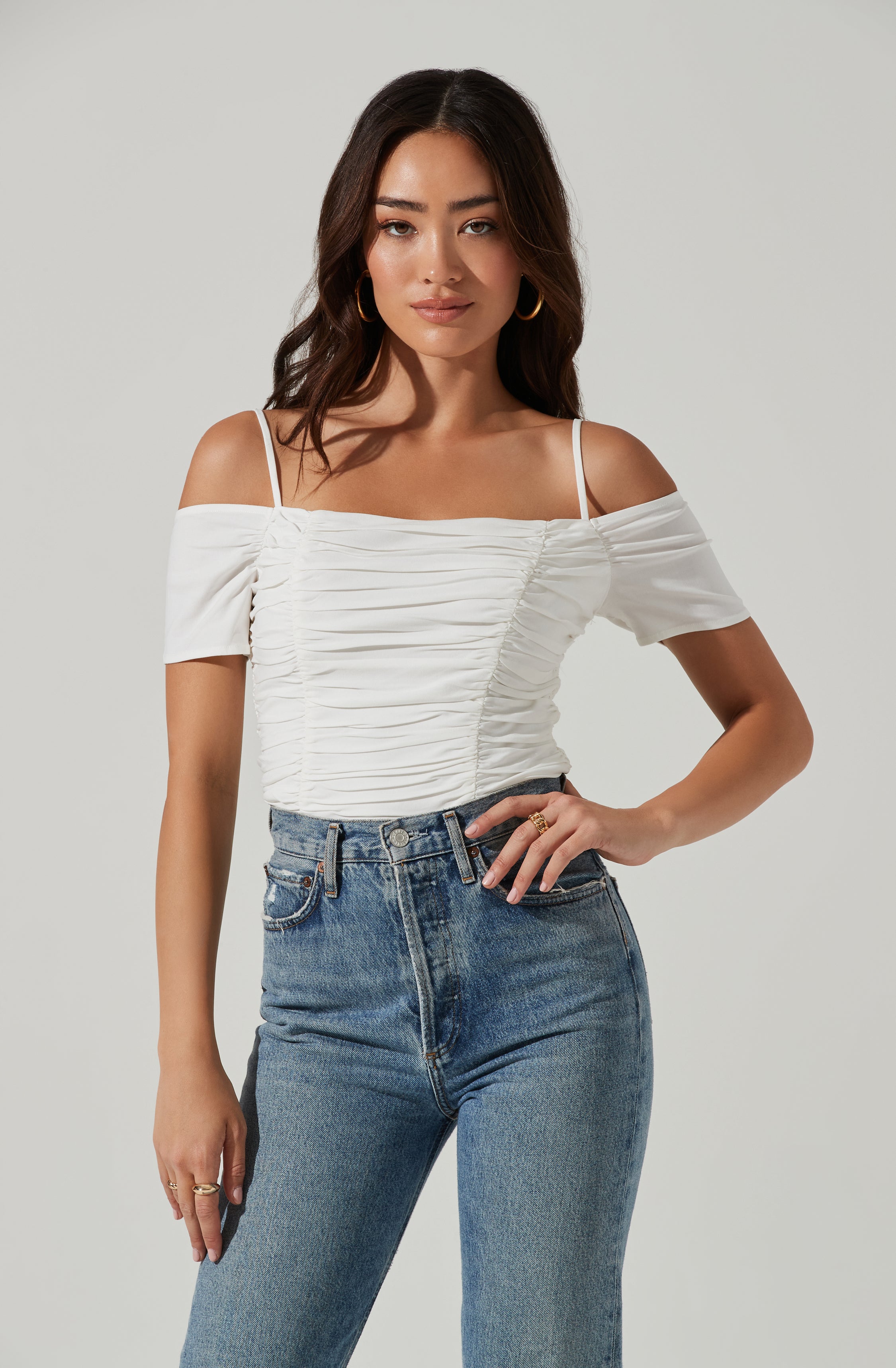 Ruched Off Shoulder Top-Aljck