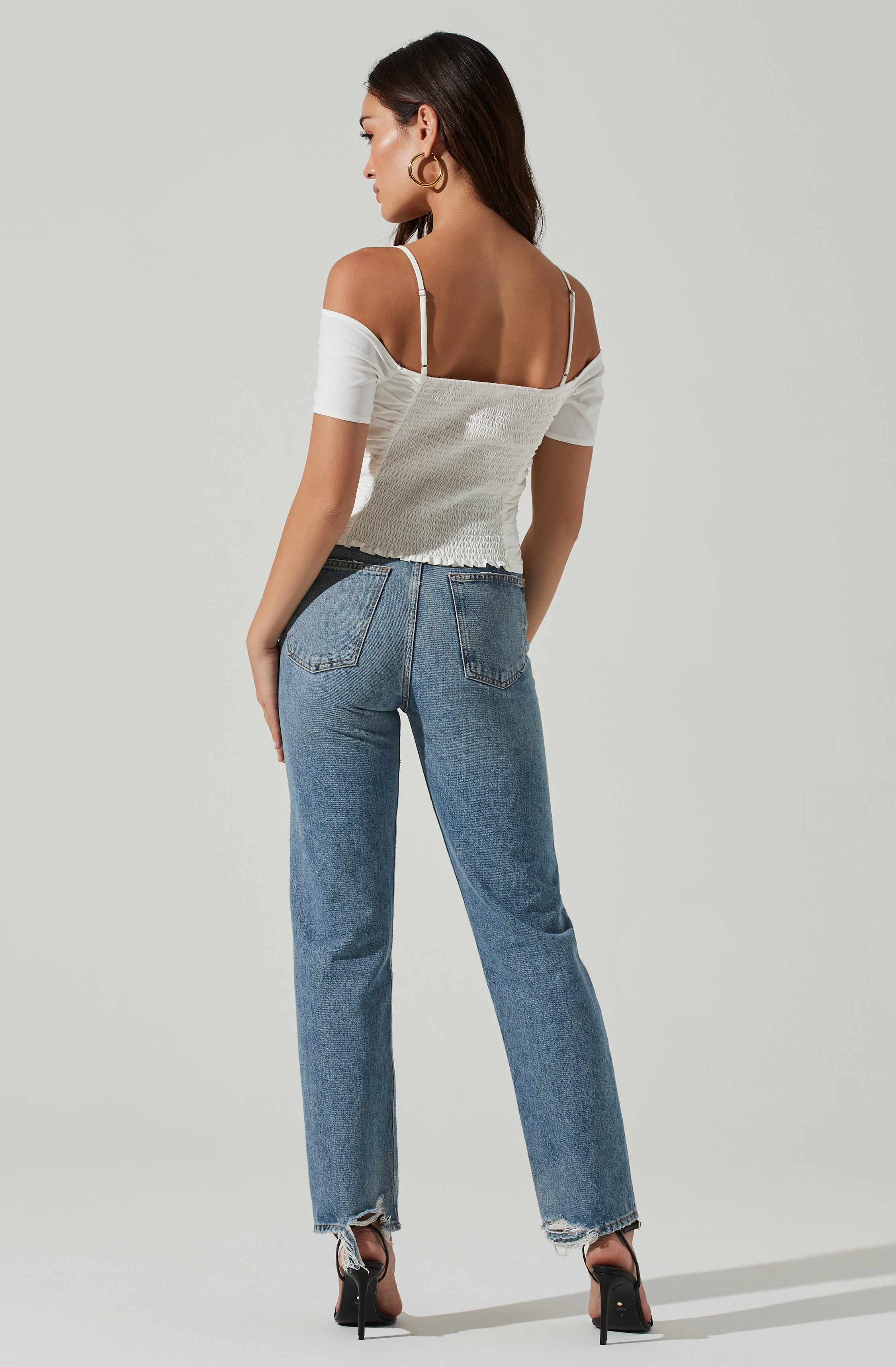 Ruched Off Shoulder Top-Aljck
