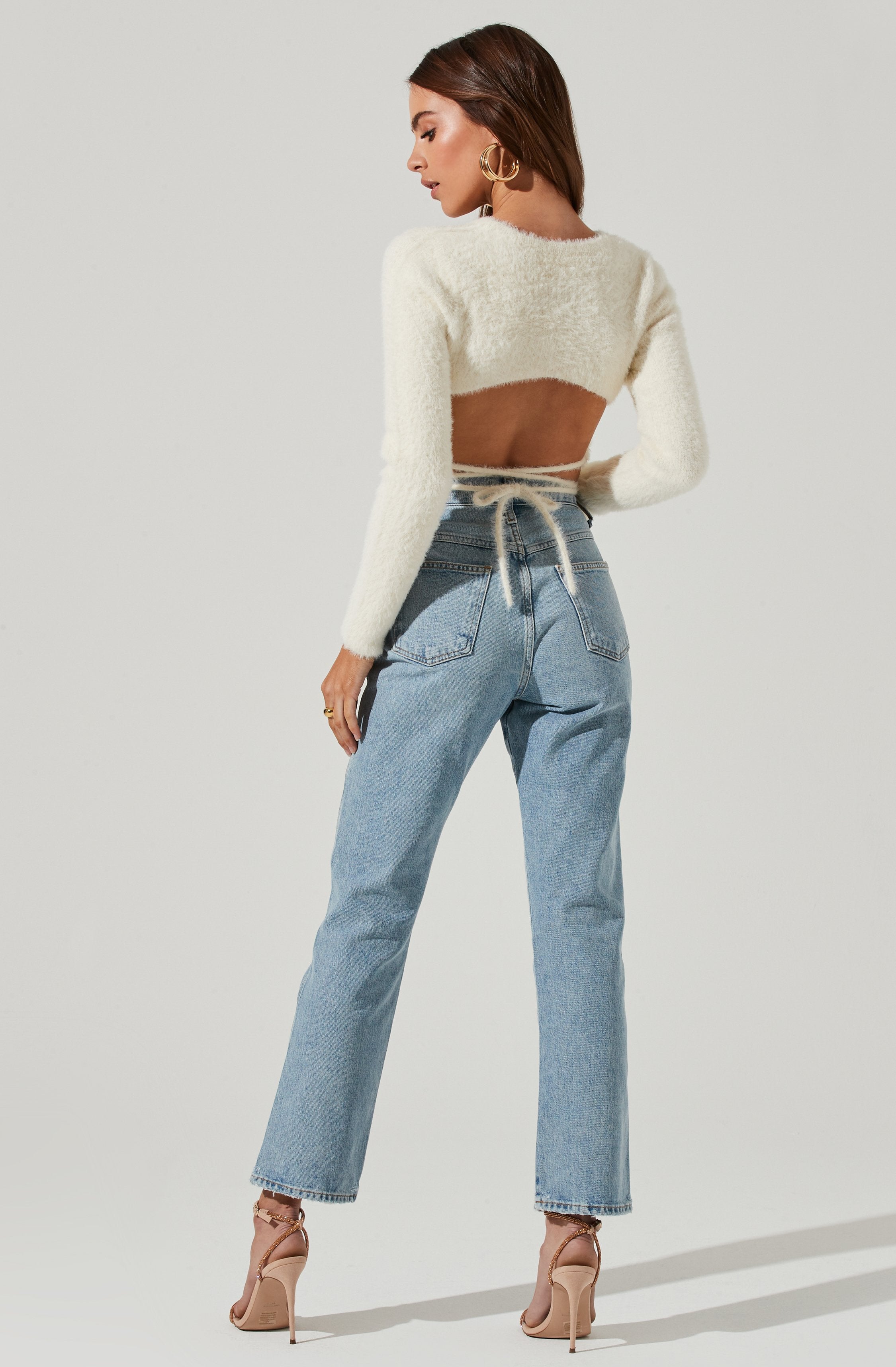 Back Cutout Tie Waist Sweater-Aljck