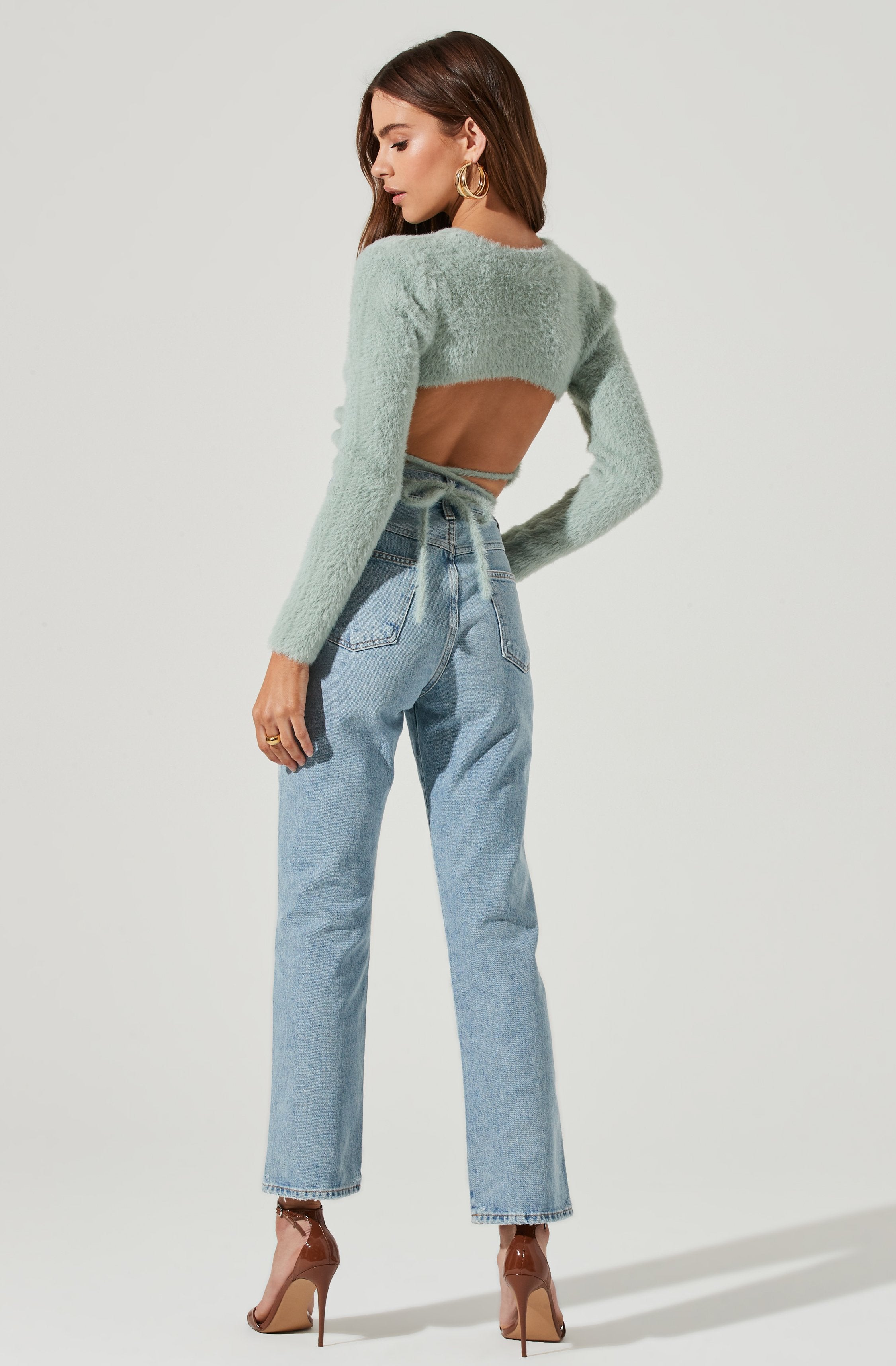 Back Cutout Tie Waist Sweater-Aljck