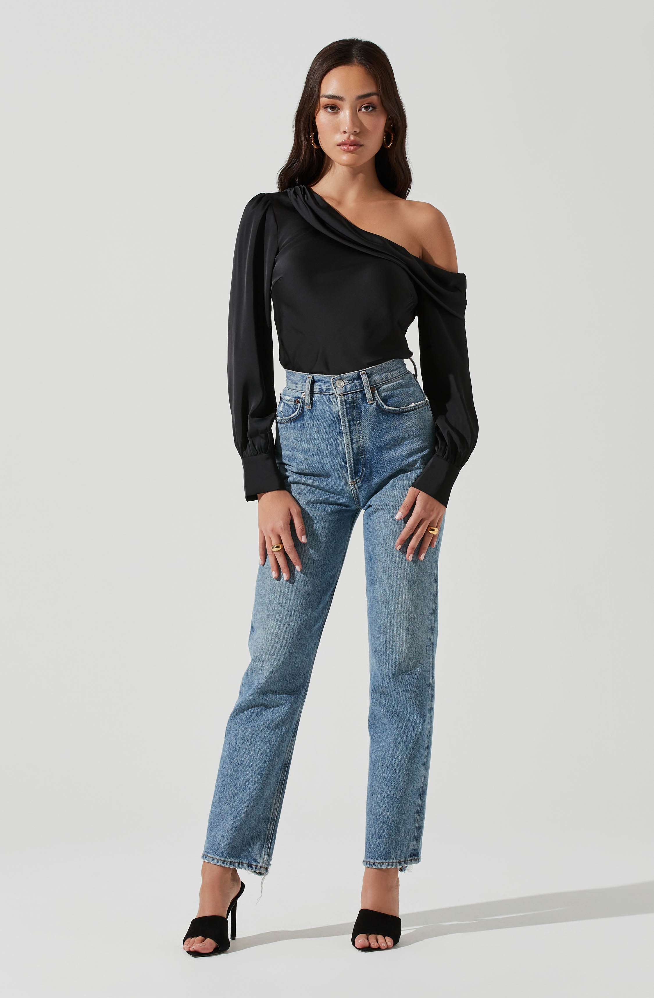 Ellen Draped Off Shoulder Long Sleeve Top-Aljck