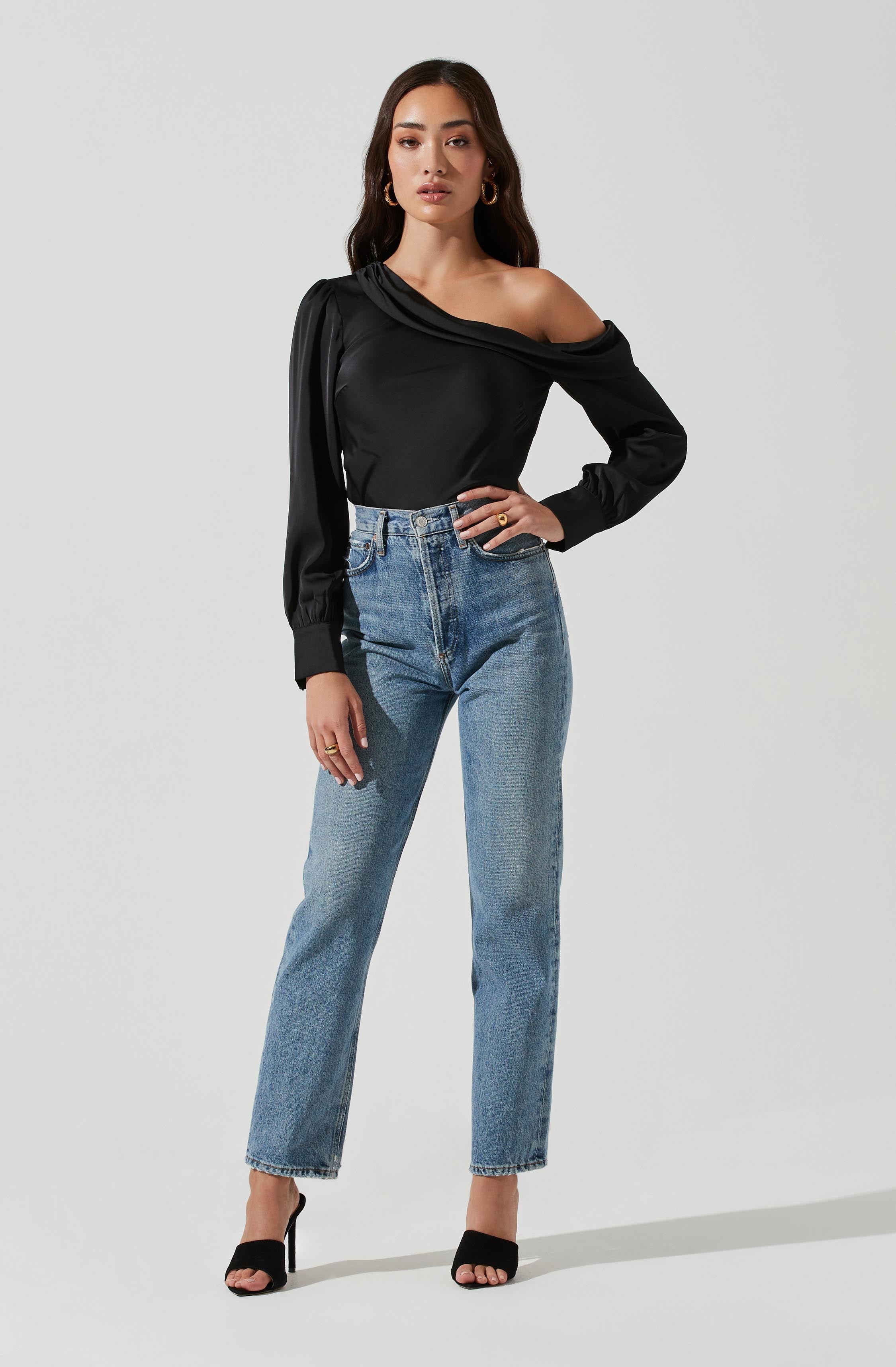 Ellen Draped Off Shoulder Long Sleeve Top-Aljck
