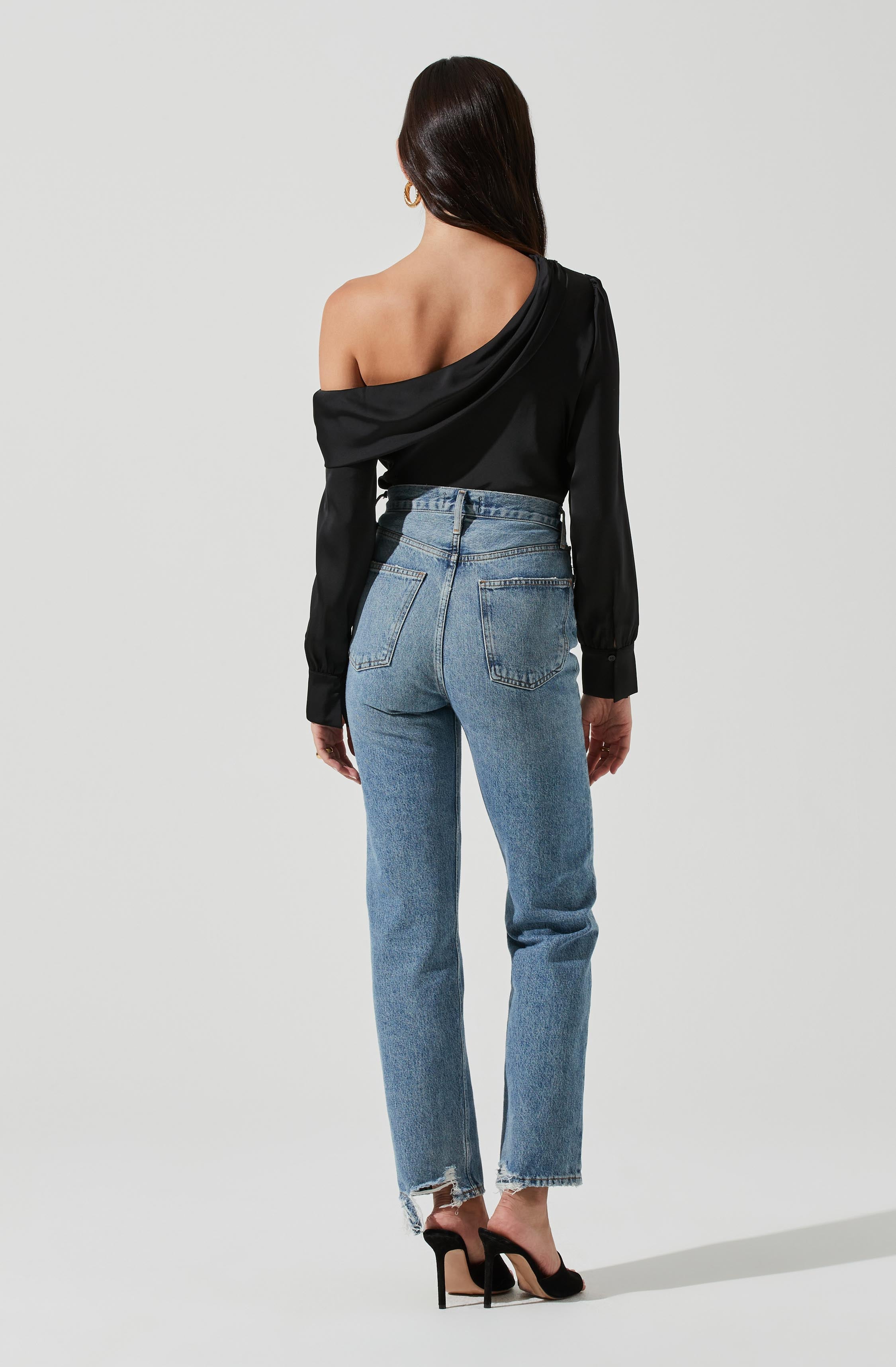 Ellen Draped Off Shoulder Long Sleeve Top-Aljck