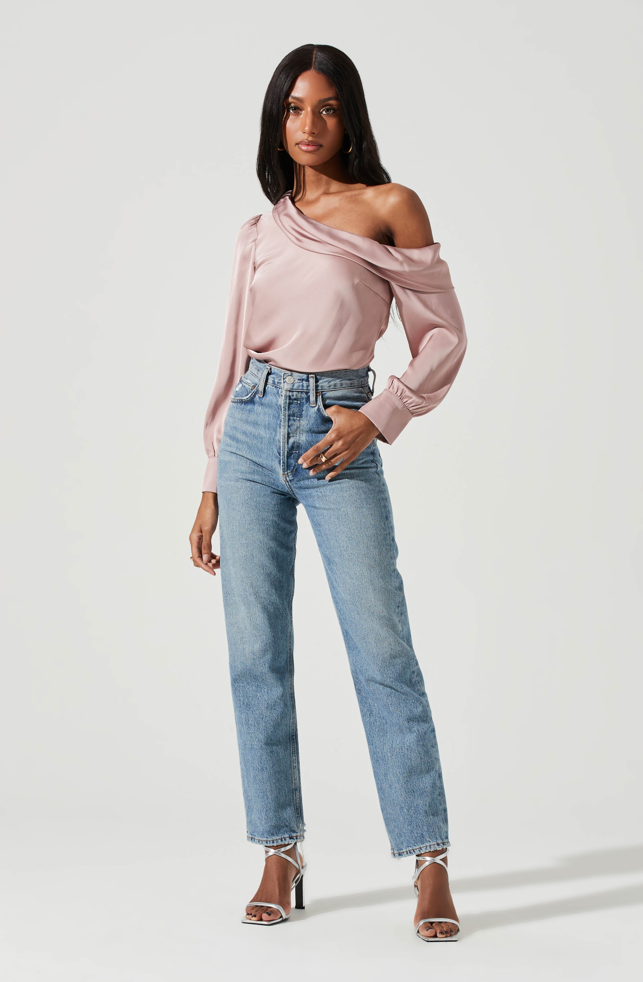 Ellen Draped Off Shoulder Long Sleeve Top-Aljck