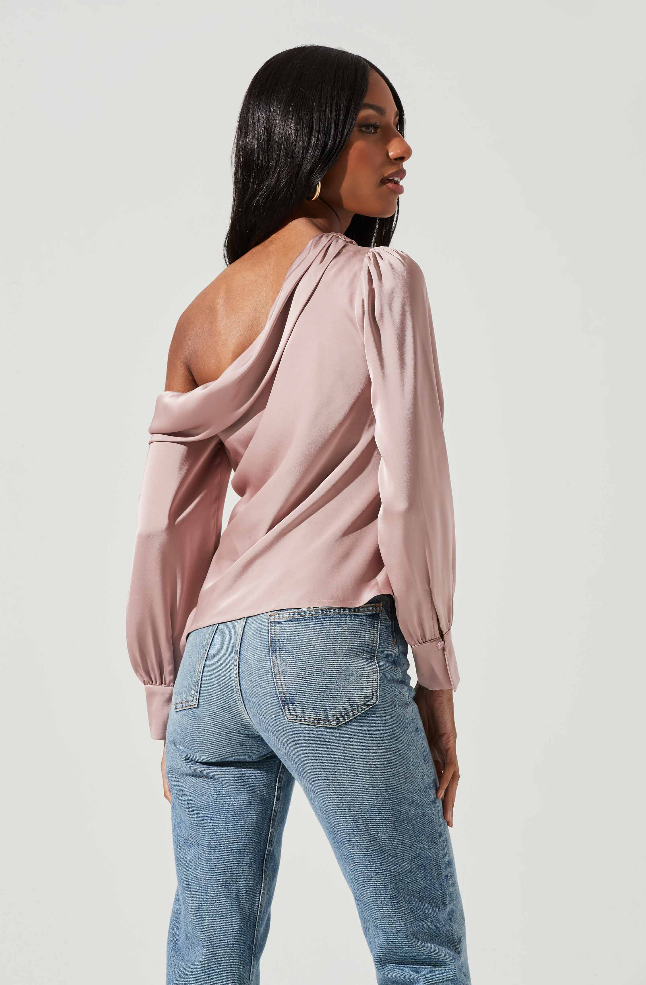Ellen Draped Off Shoulder Long Sleeve Top-Aljck