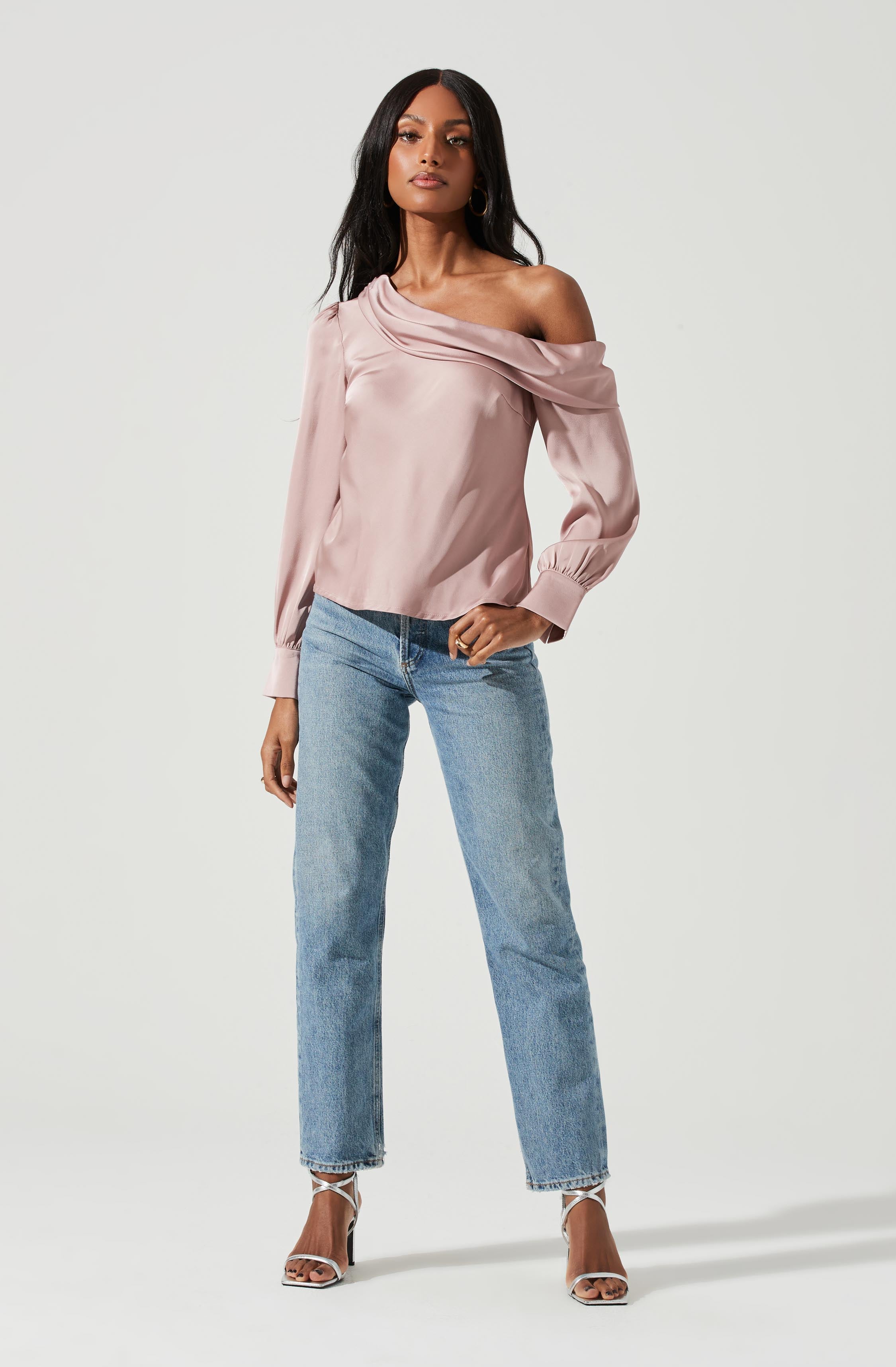 Ellen Draped Off Shoulder Long Sleeve Top-Aljck