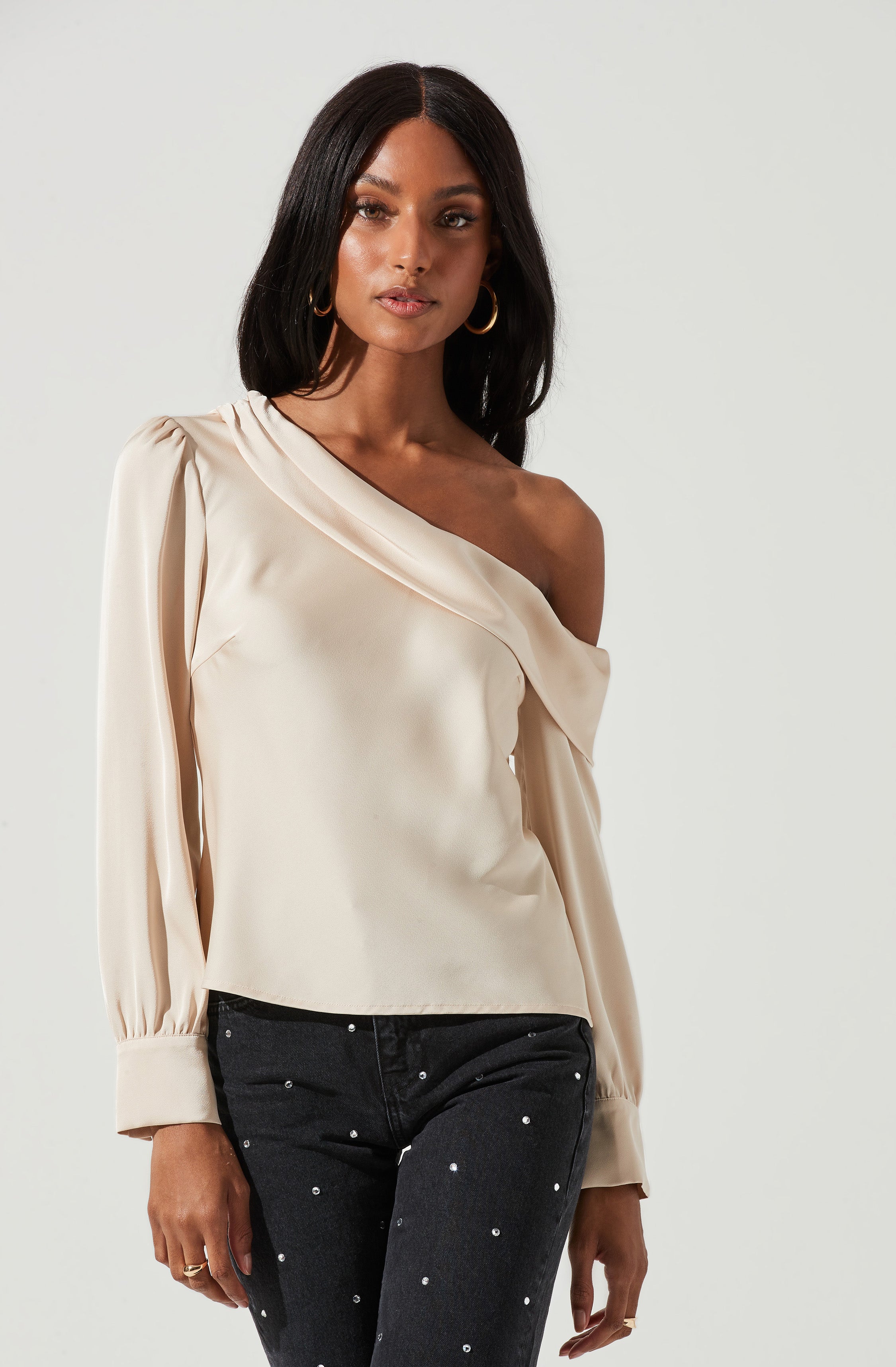 Ellen Draped Off Shoulder Long Sleeve Top-Aljck