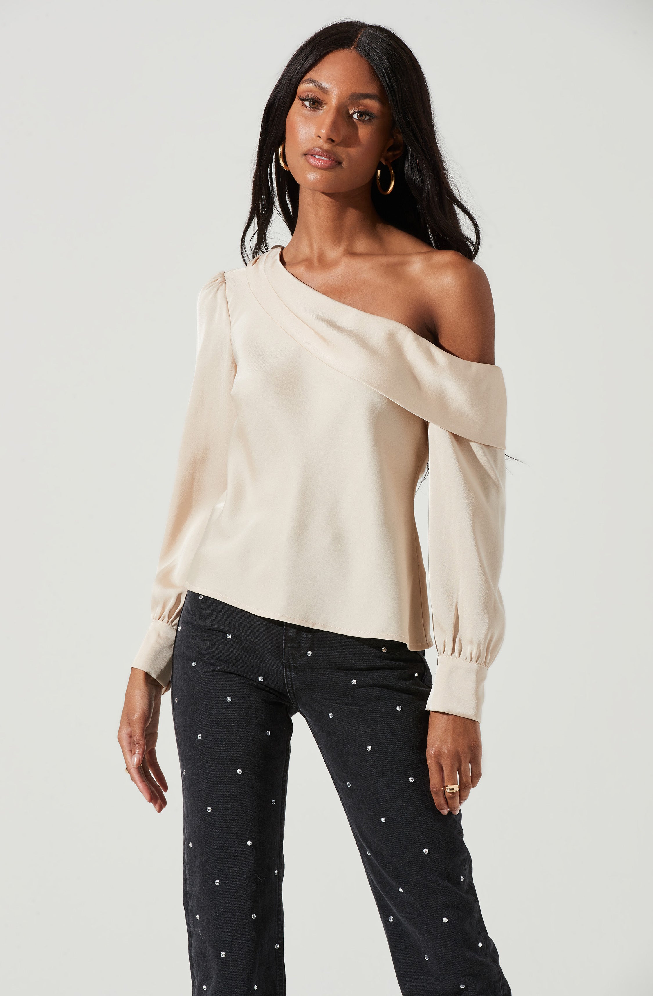 Ellen Draped Off Shoulder Long Sleeve Top-Aljck