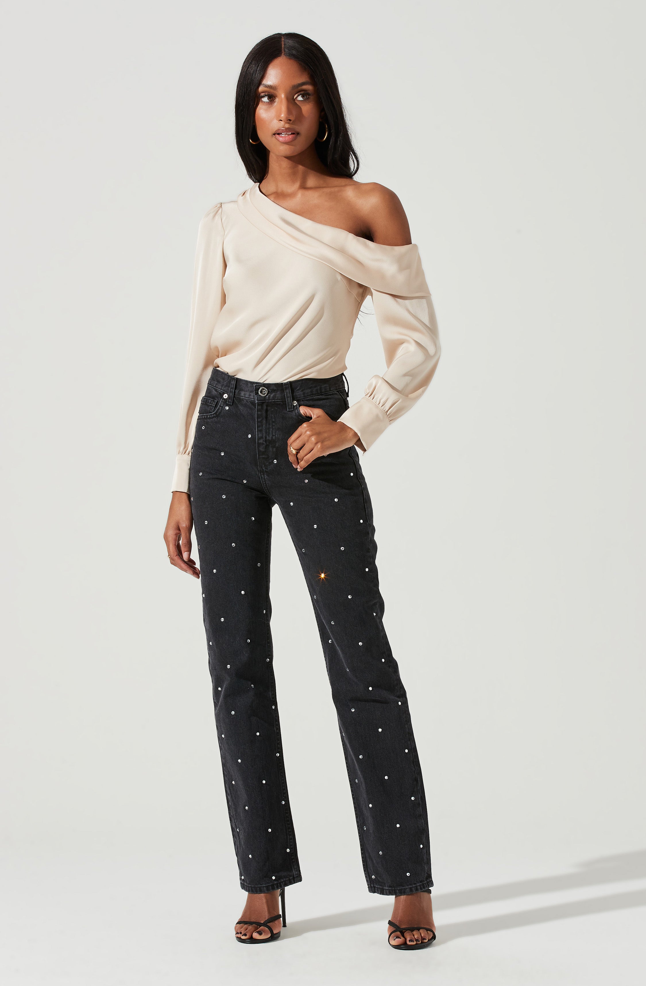 Ellen Draped Off Shoulder Long Sleeve Top-Aljck