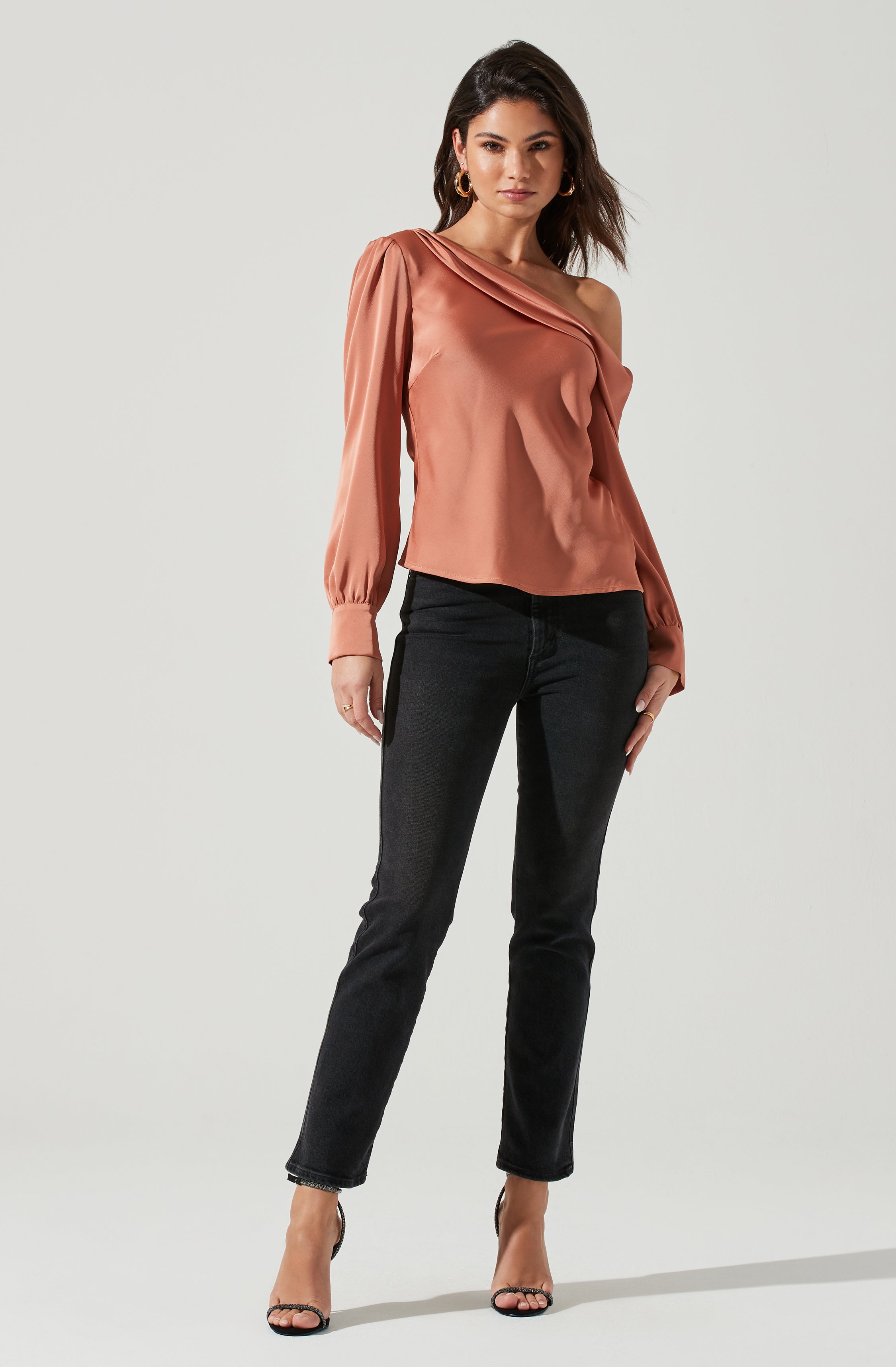 Ellen Draped Off Shoulder Long Sleeve Top-Aljck