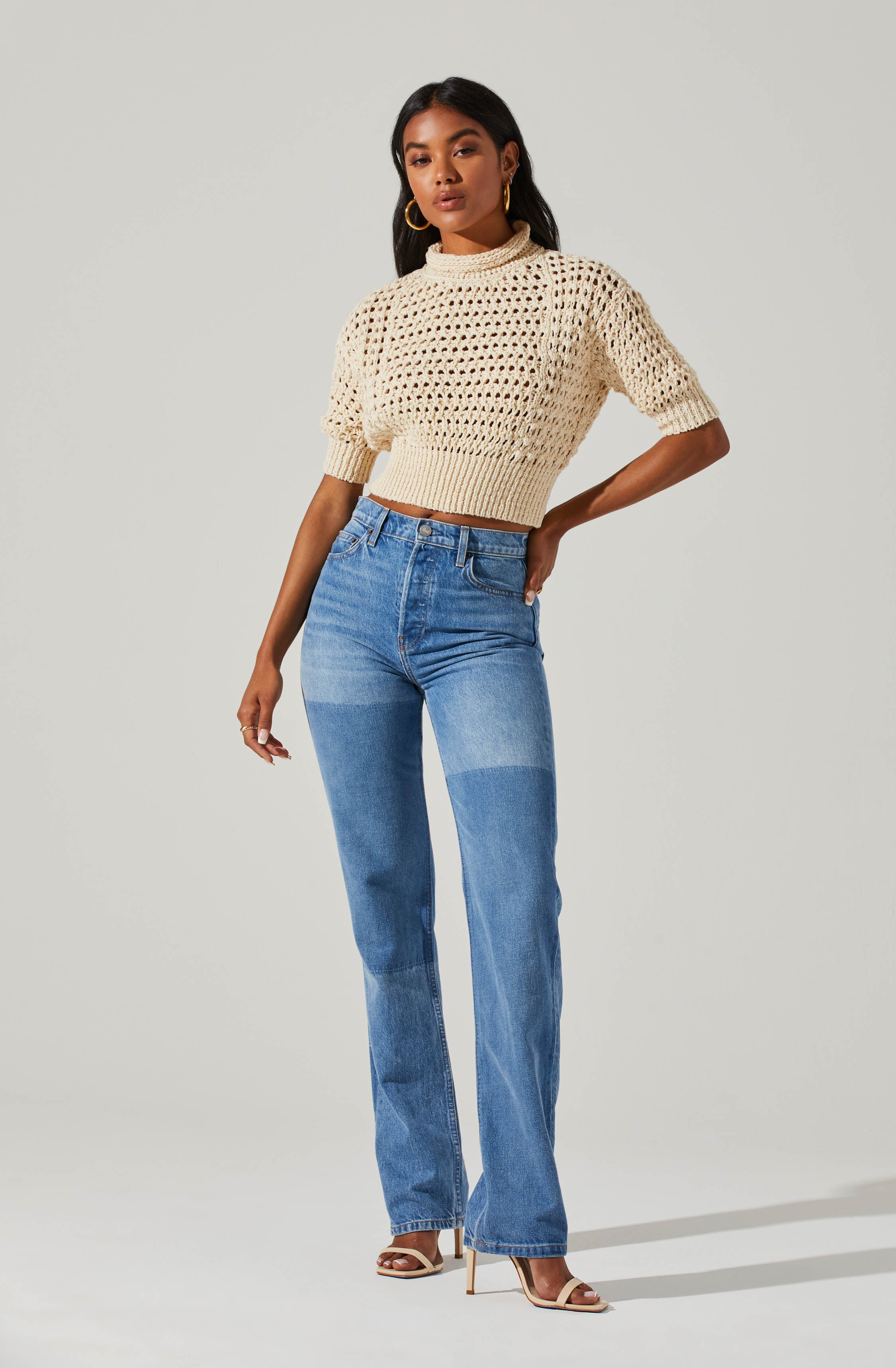 Crochet Boxy Cowl Neck Sweater-Aljck