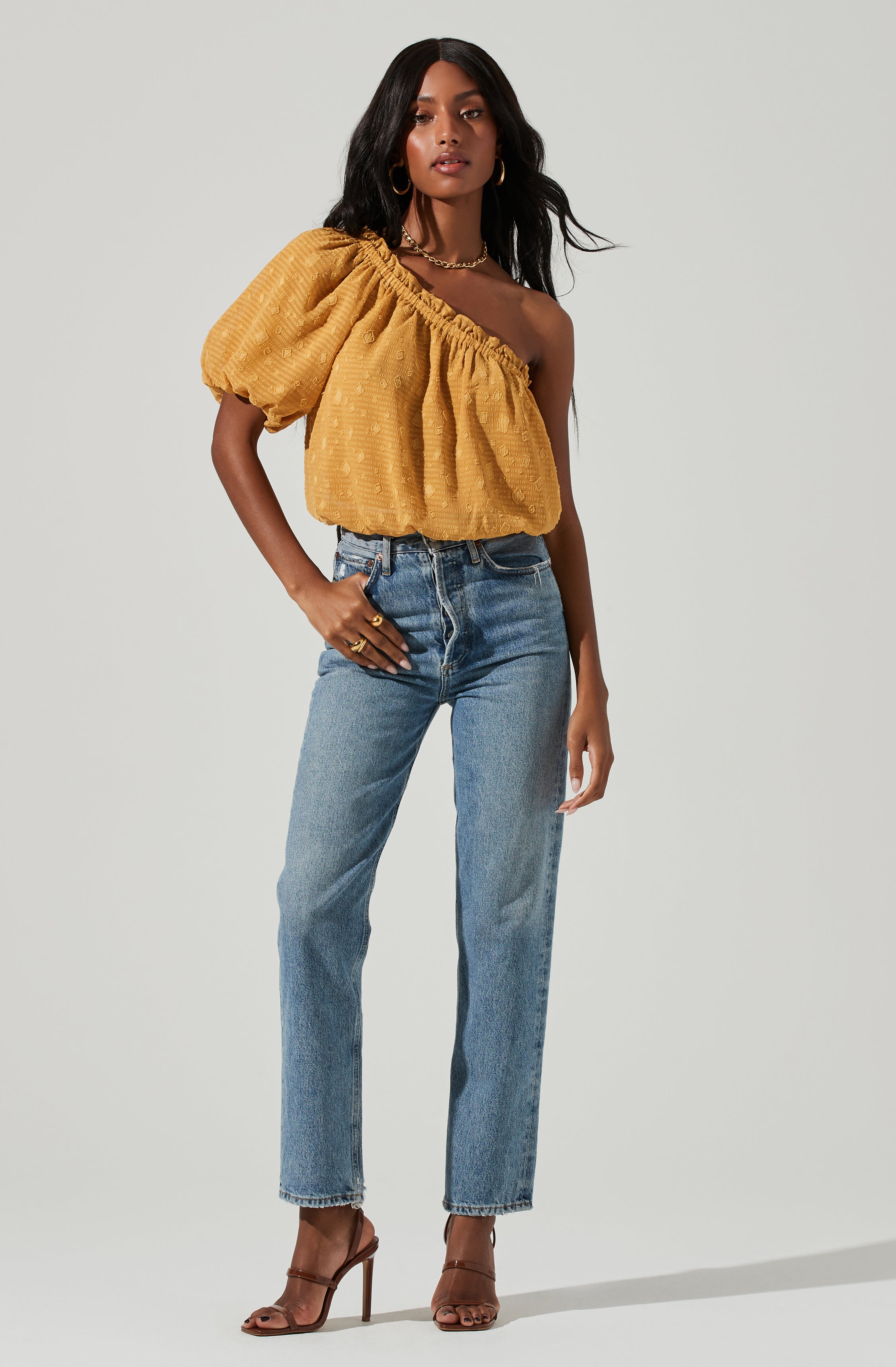 Jacquard One Sleeve Top-Aljck