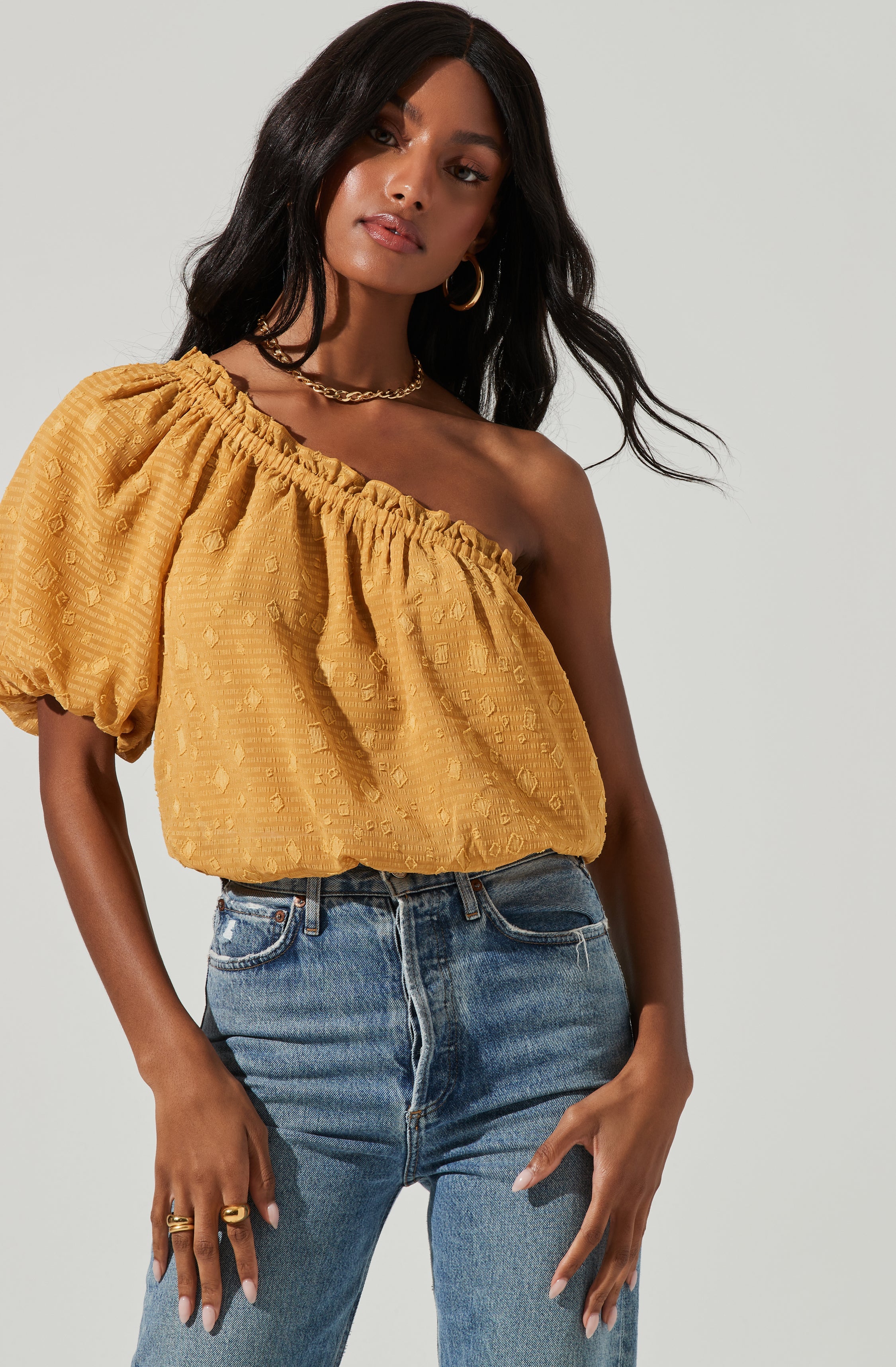 Jacquard One Sleeve Top-Aljck