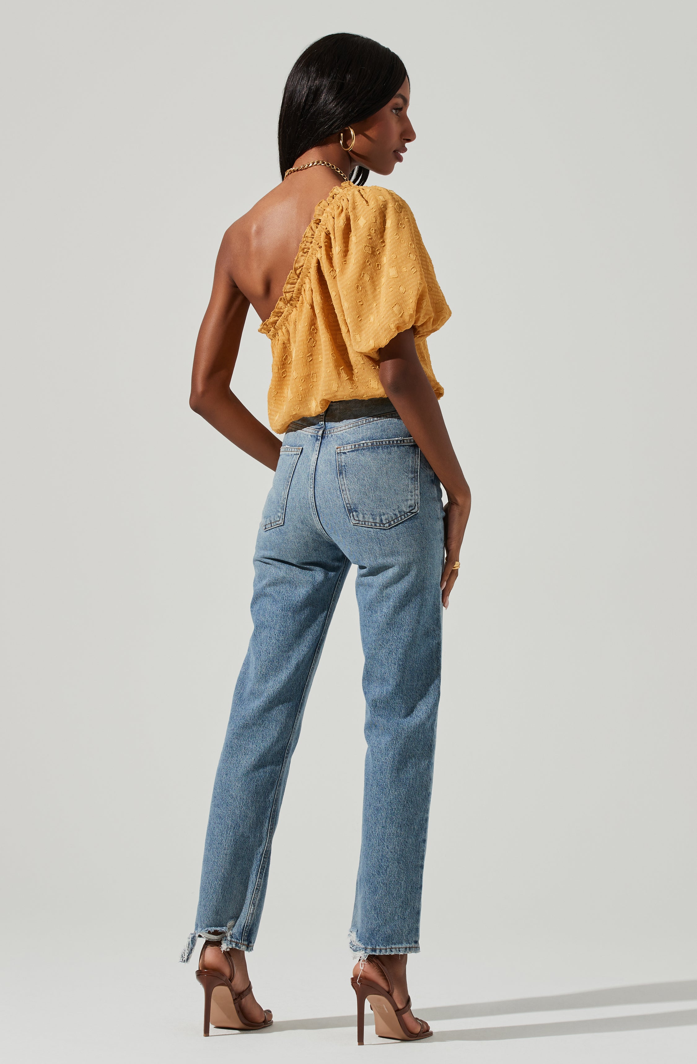 Jacquard One Sleeve Top-Aljck