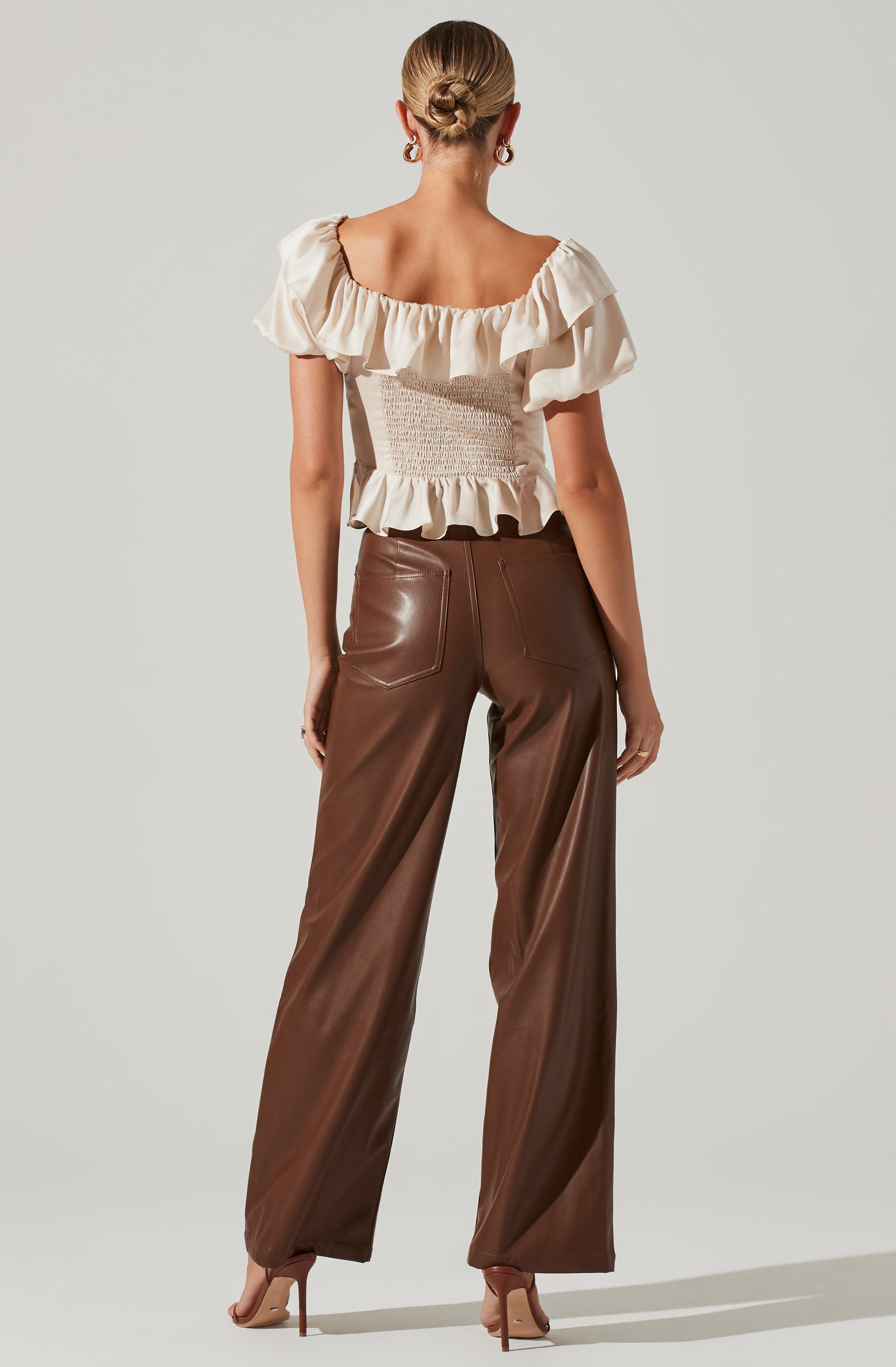 Satin Bubble Sleeve Top-Aljck