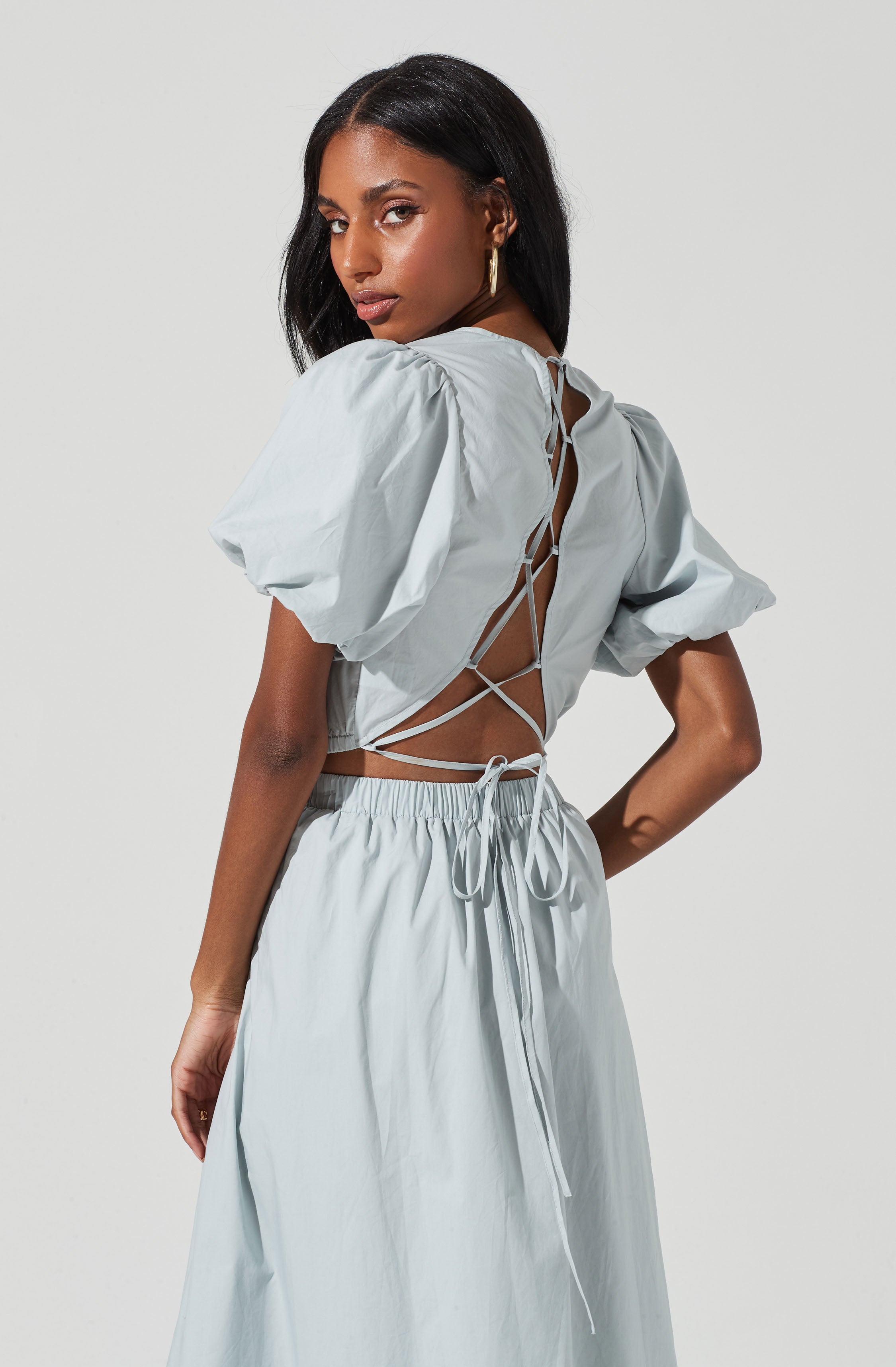 Lace Up Poplin Top-Aljck