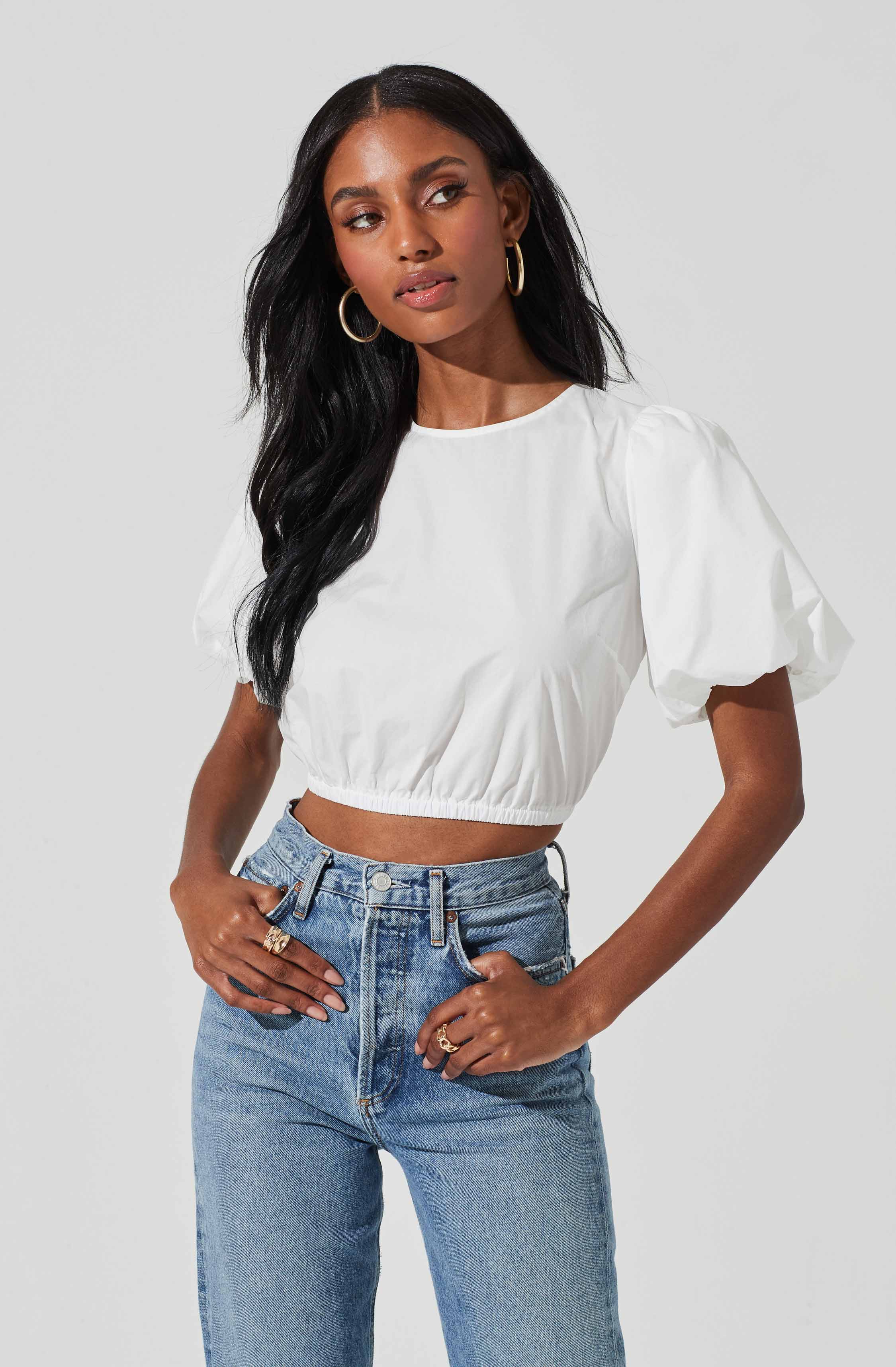 Lace Up Poplin Top-Aljck