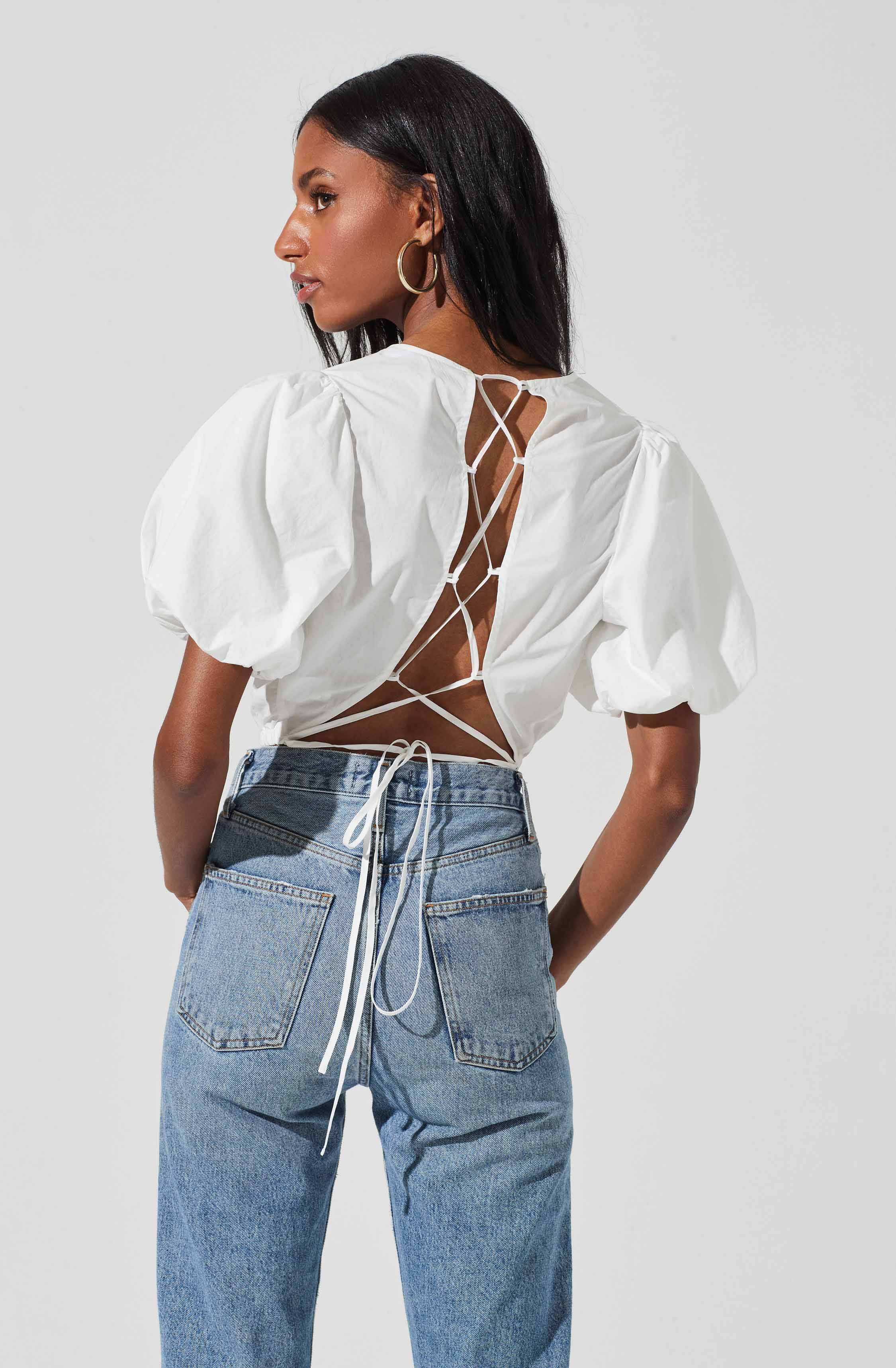 Lace Up Poplin Top-Aljck