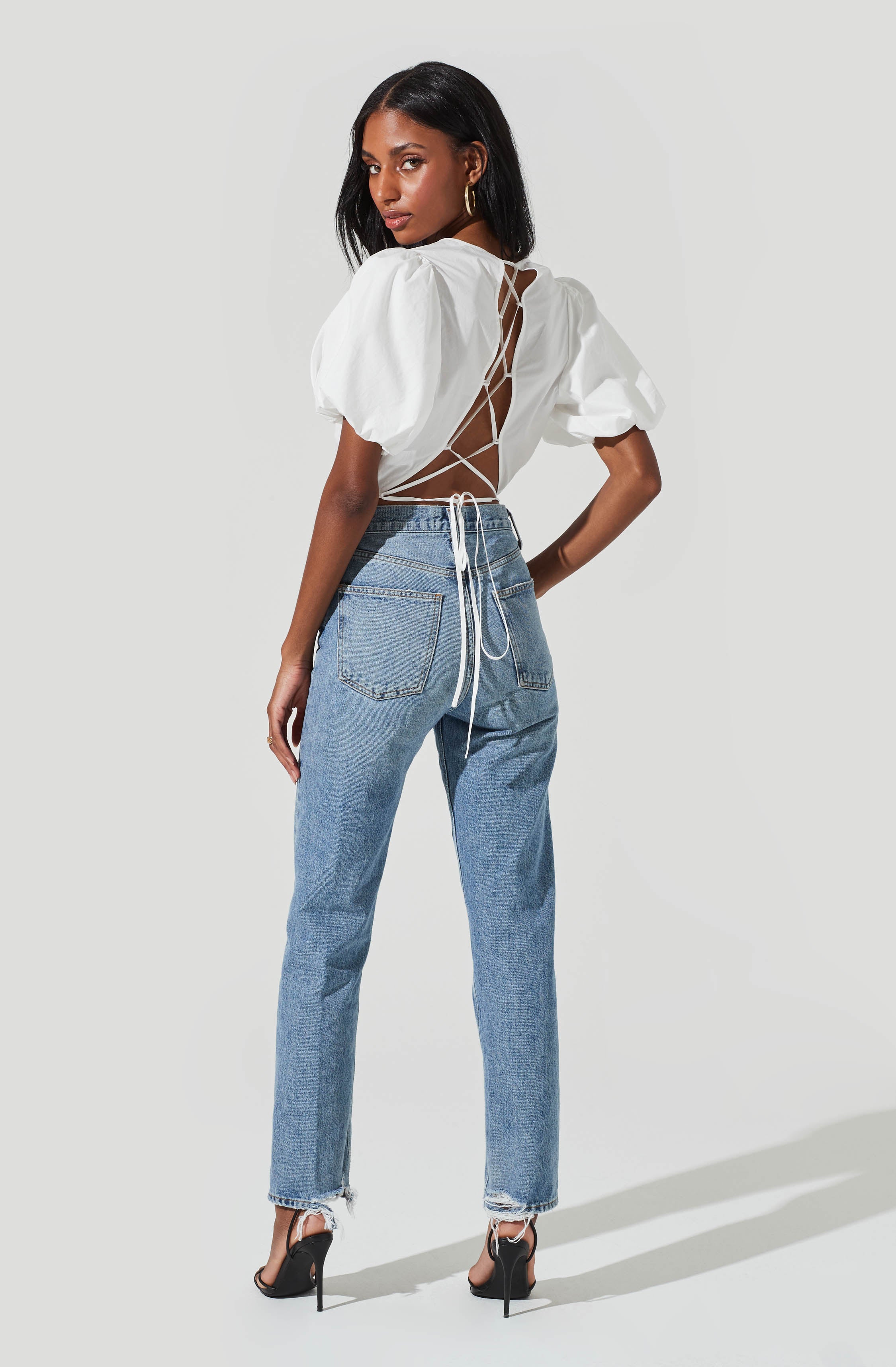 Lace Up Poplin Top-Aljck