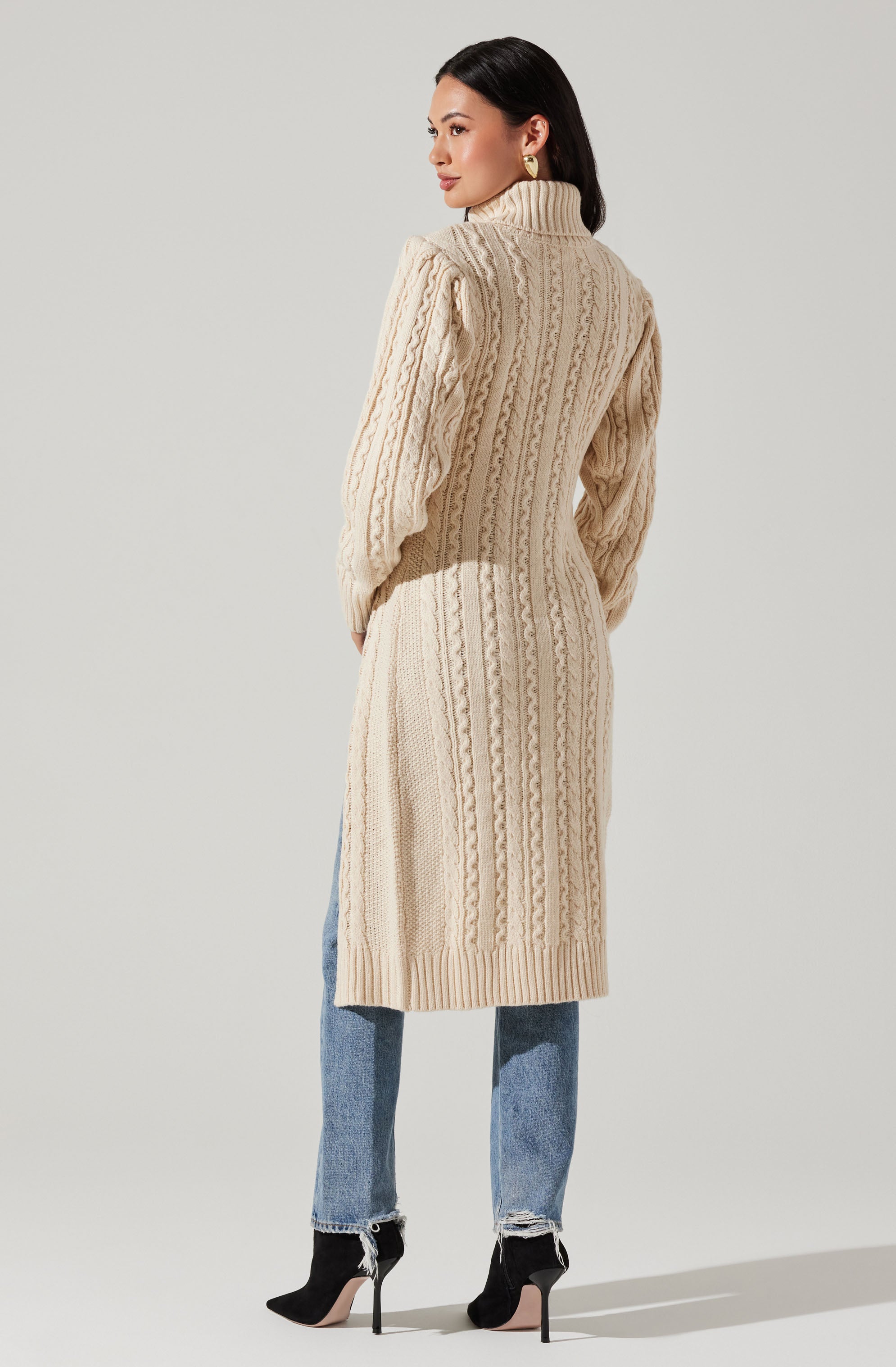 Hi Slit Cable Knit Sweater-Aljck