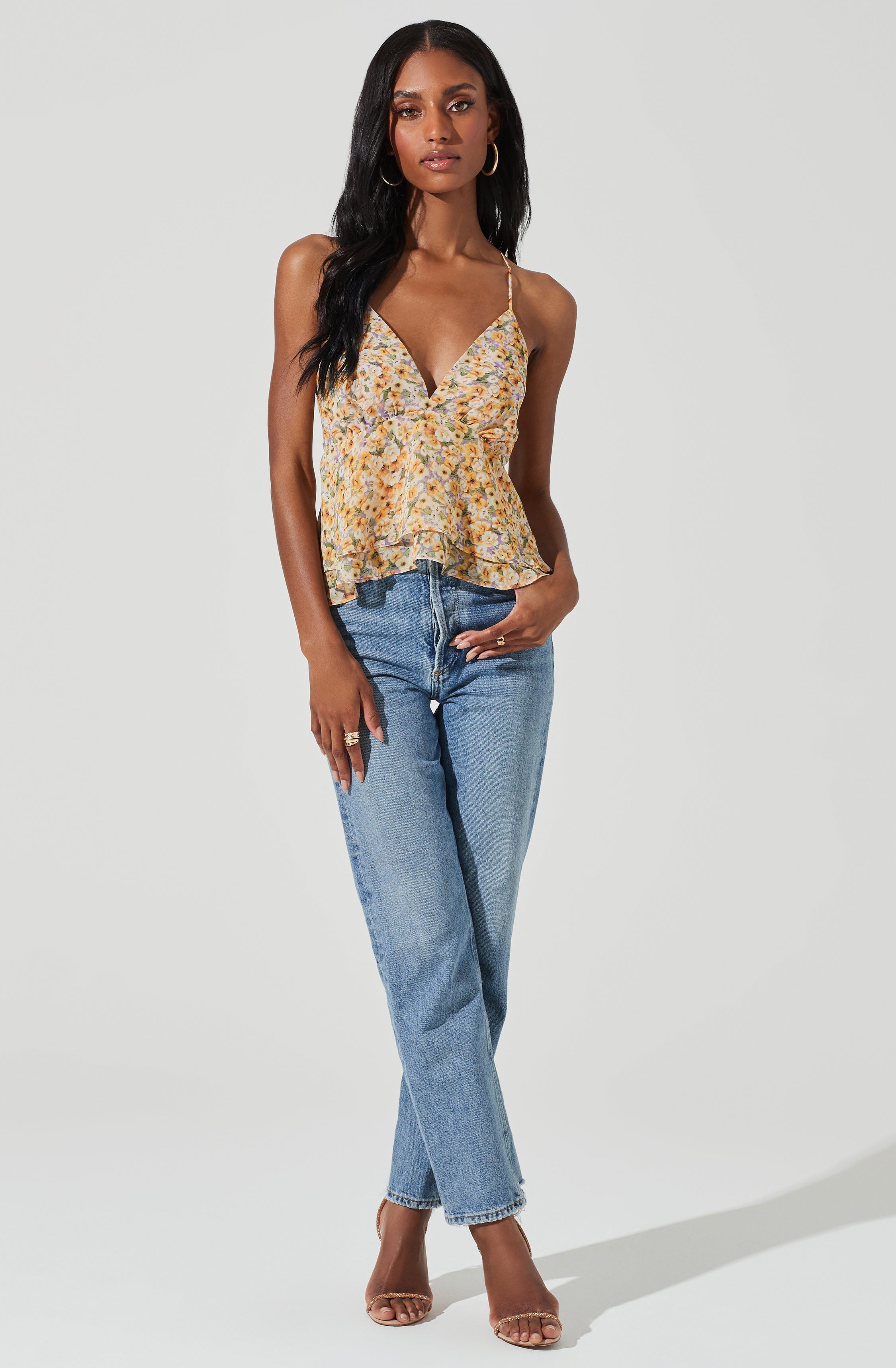 Floral Two Tiered Strappy Cami-Aljck