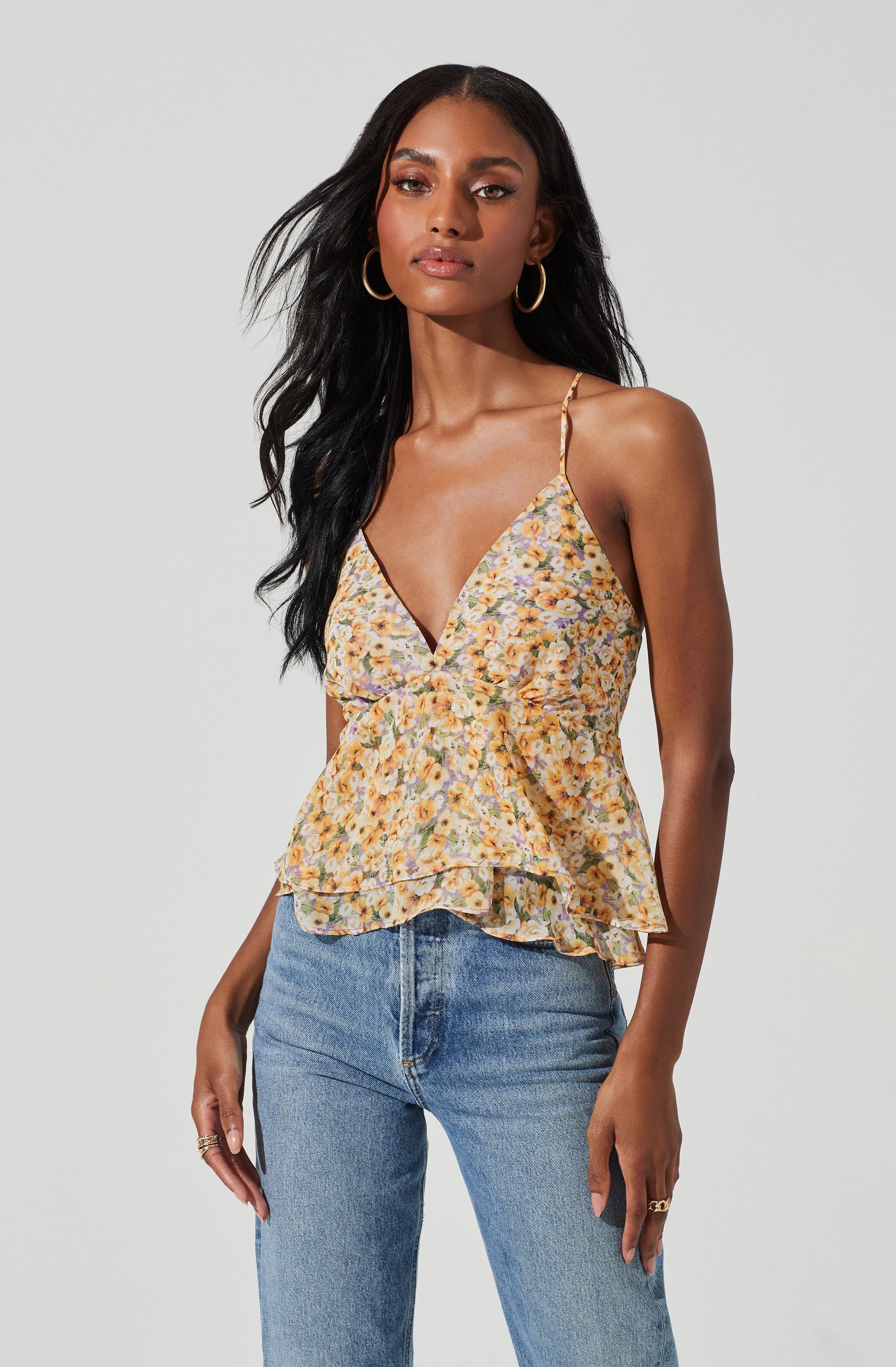 Floral Two Tiered Strappy Cami-Aljck