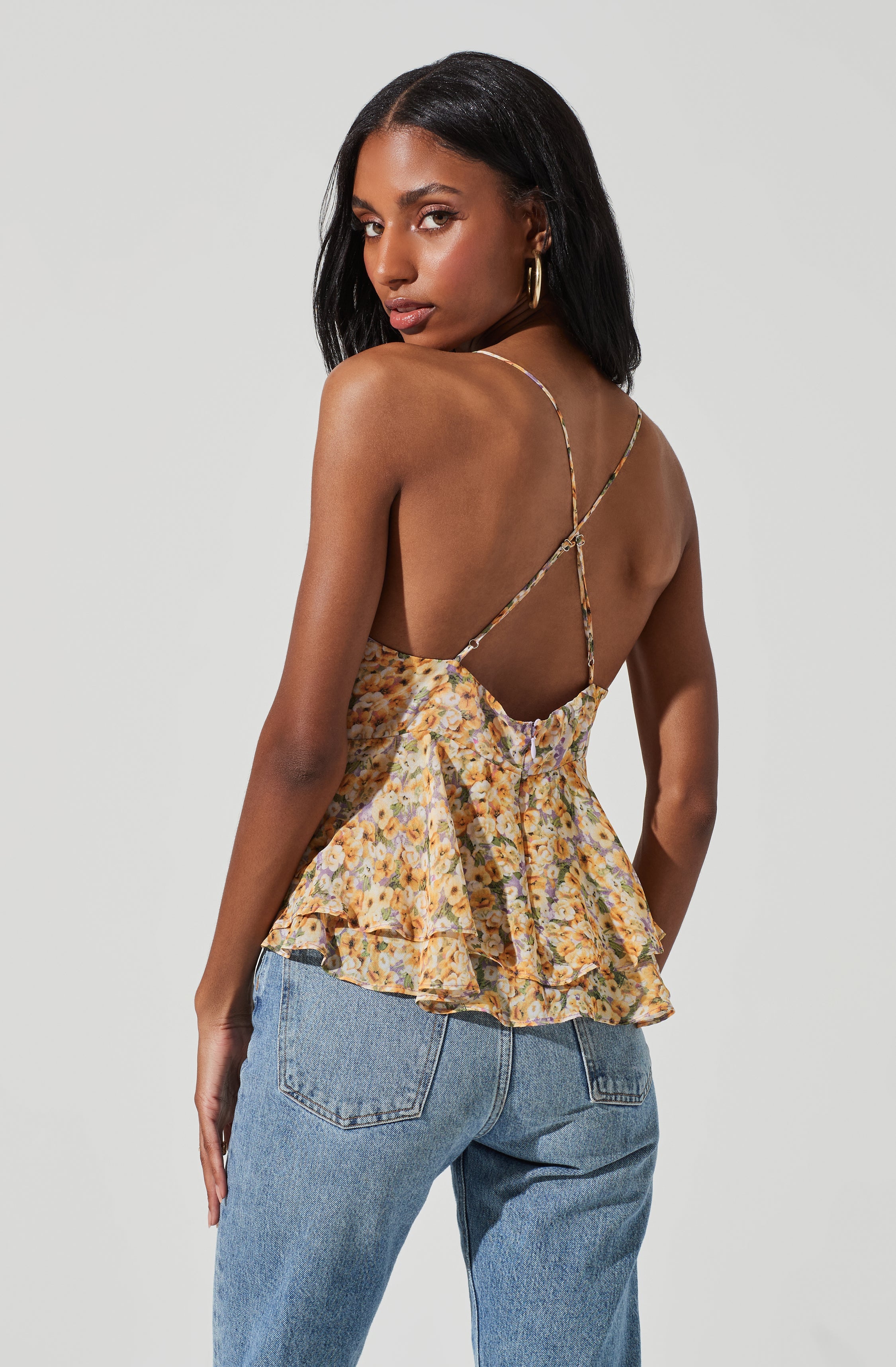 Floral Two Tiered Strappy Cami-Aljck